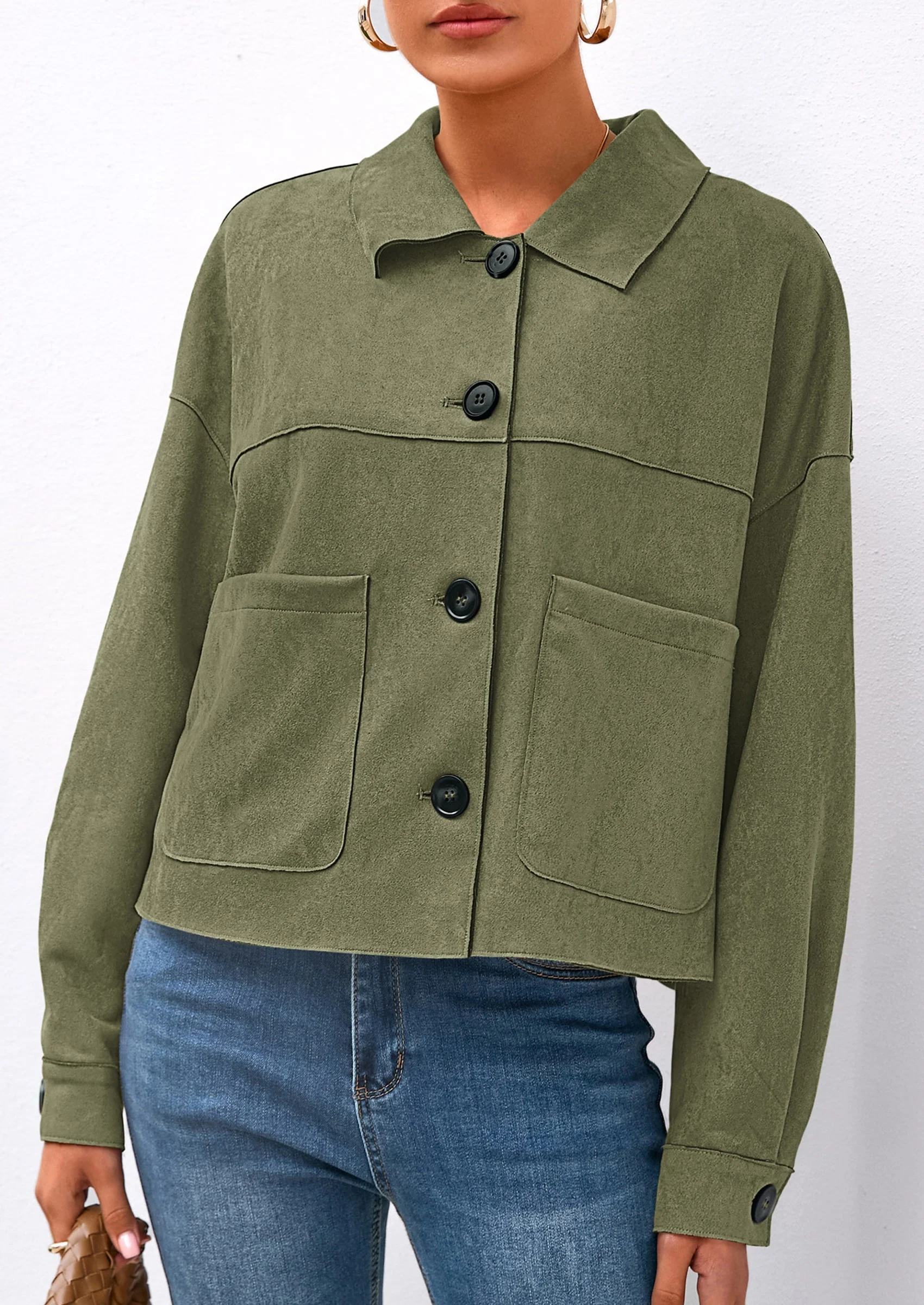 PRETTYGARDEN Women's Faux Suede Cropped Jacket Casual Lightweight Fall Fashion Winter Coats Outerwear Trendy Clothes - Image 47