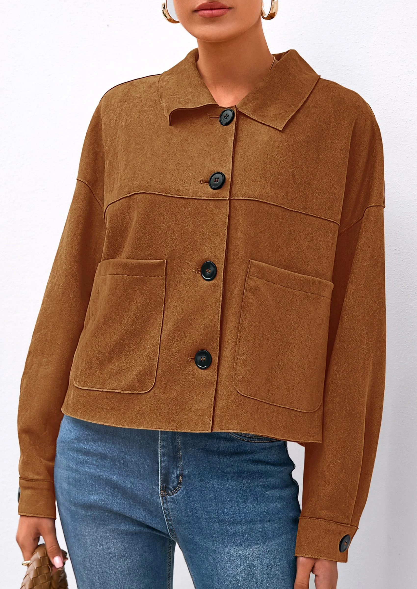 PRETTYGARDEN Women's Faux Suede Cropped Jacket Casual Lightweight Fall Fashion Winter Coats Outerwear Trendy Clothes - Image 5