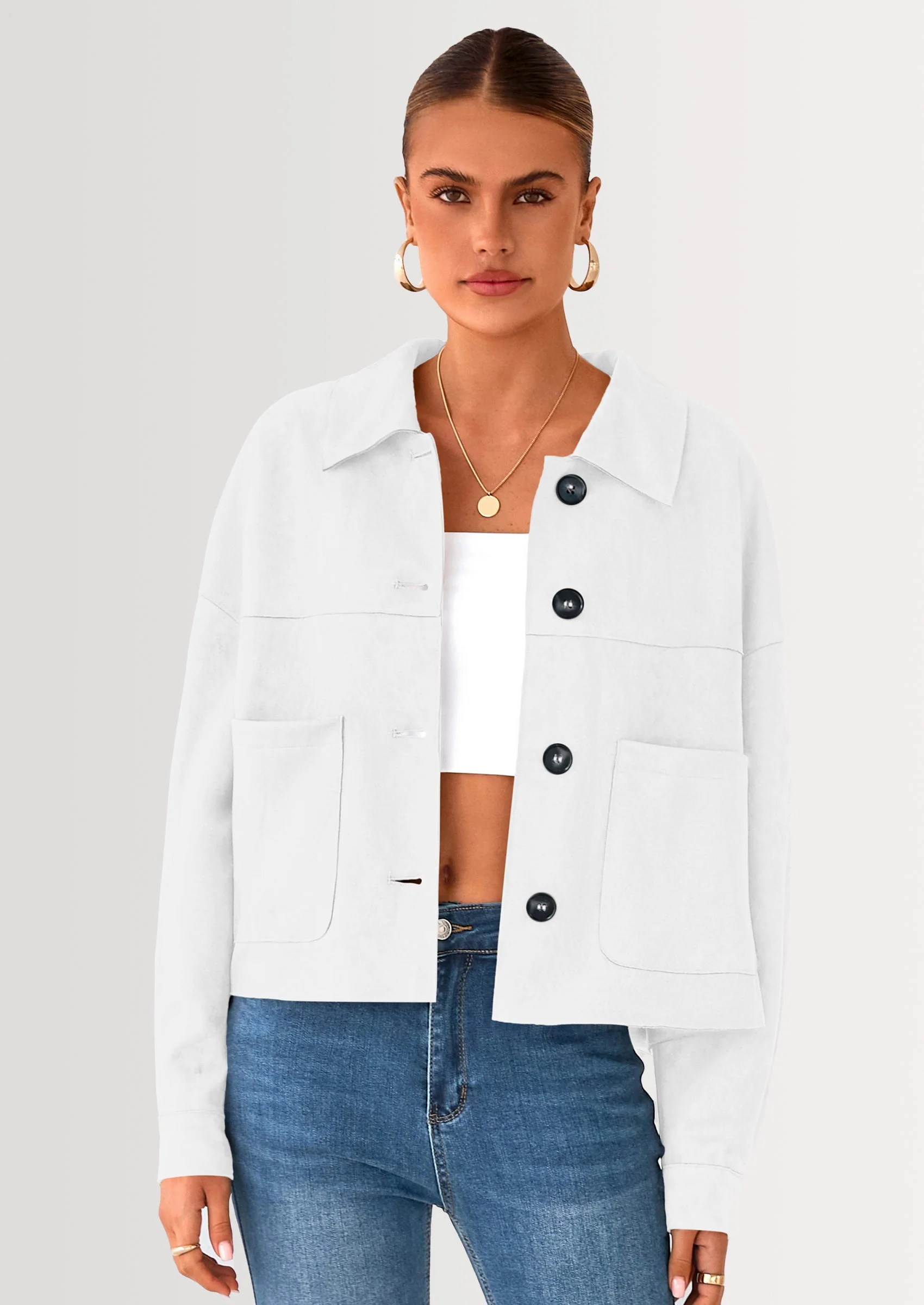 PRETTYGARDEN Women's Faux Suede Cropped Jacket Casual Lightweight Fall Fashion Winter Coats Outerwear Trendy Clothes - Image 8