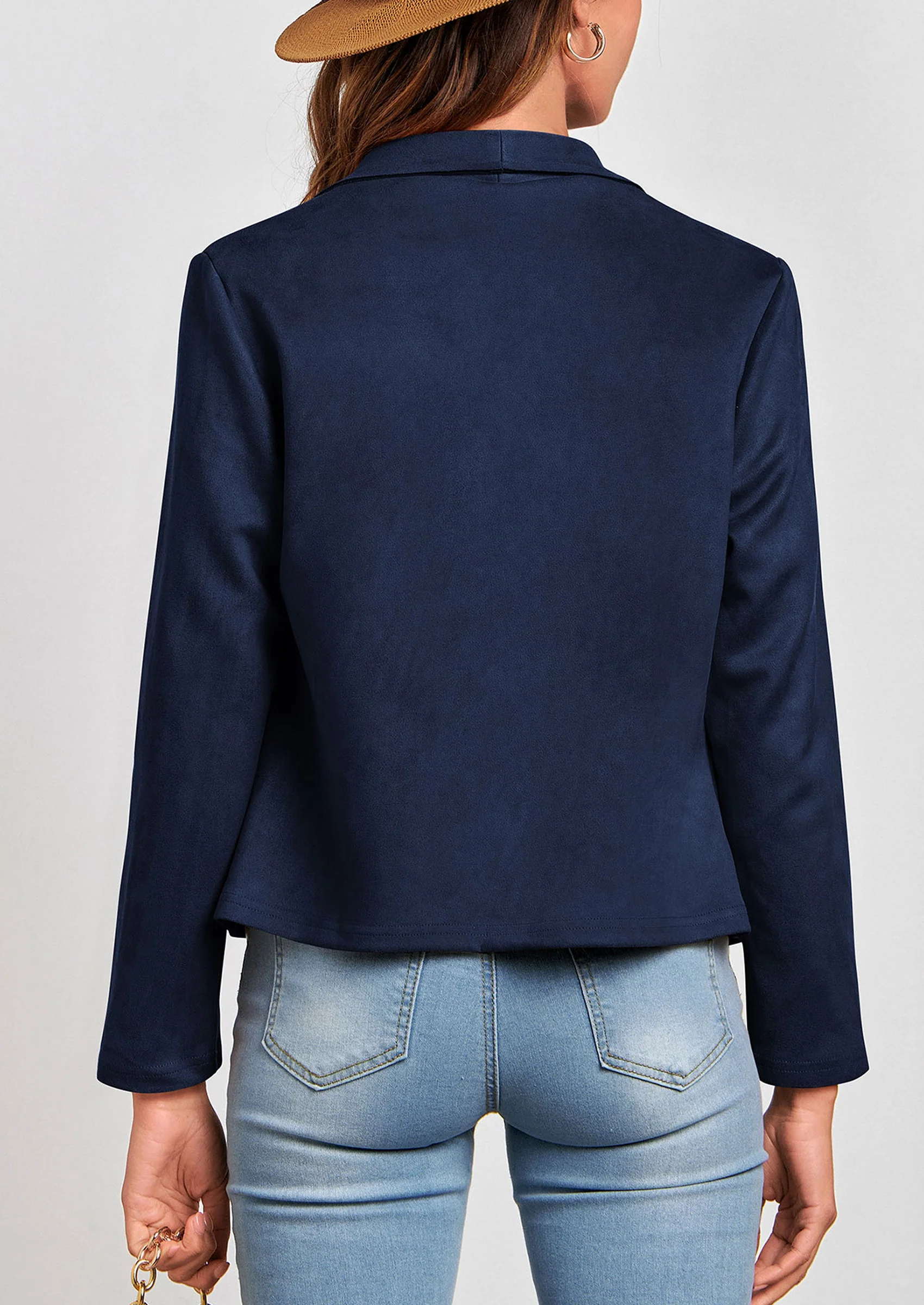 PRETTYGARDEN Women's Faux Suede Jackets Fashion Fall Clothes Long Sleeve Open Front Cropped Coat Outwear - Image 10