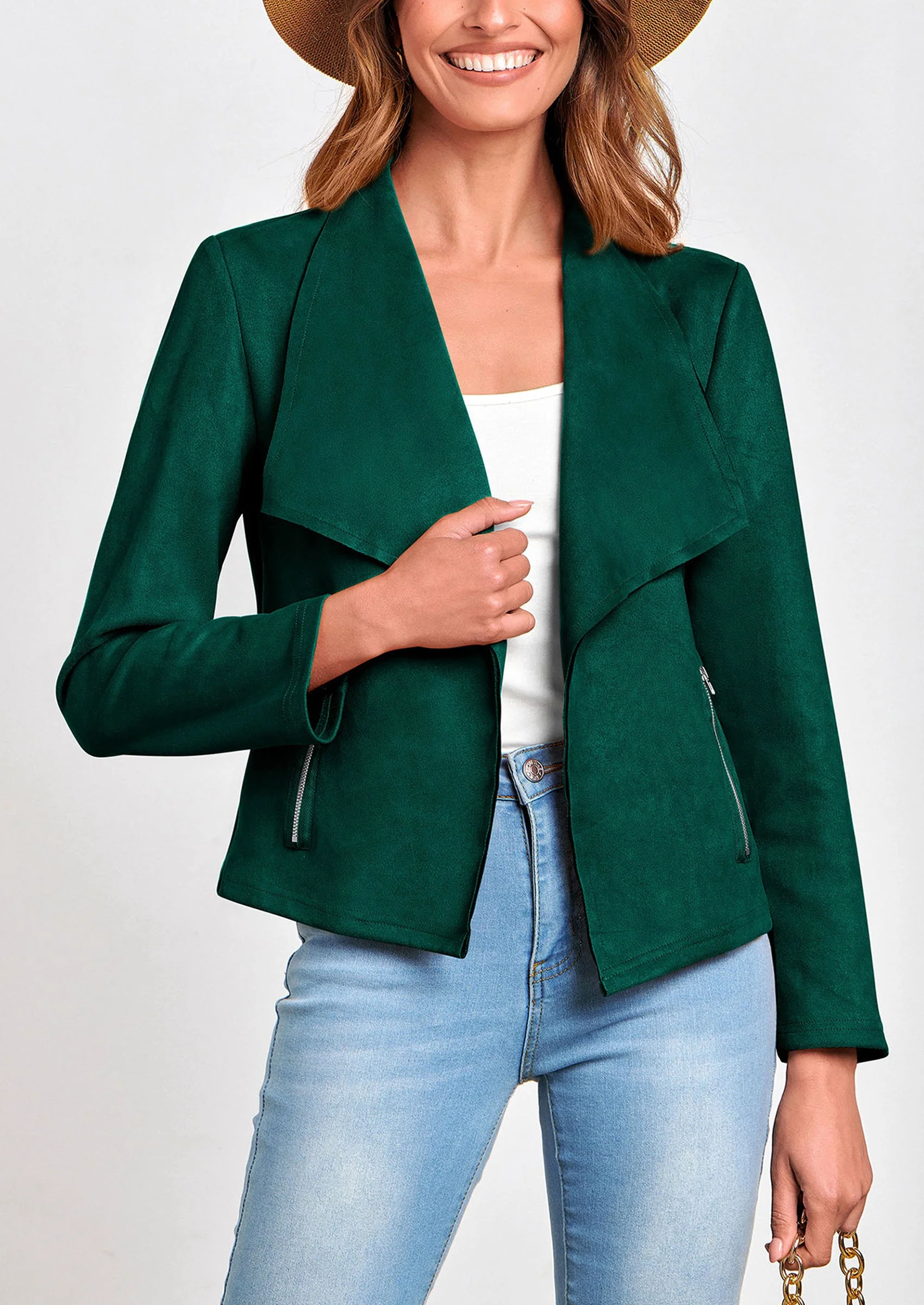 PRETTYGARDEN Women's Faux Suede Jackets Fashion Fall Clothes Long Sleeve Open Front Cropped Coat Outwear - Image 102