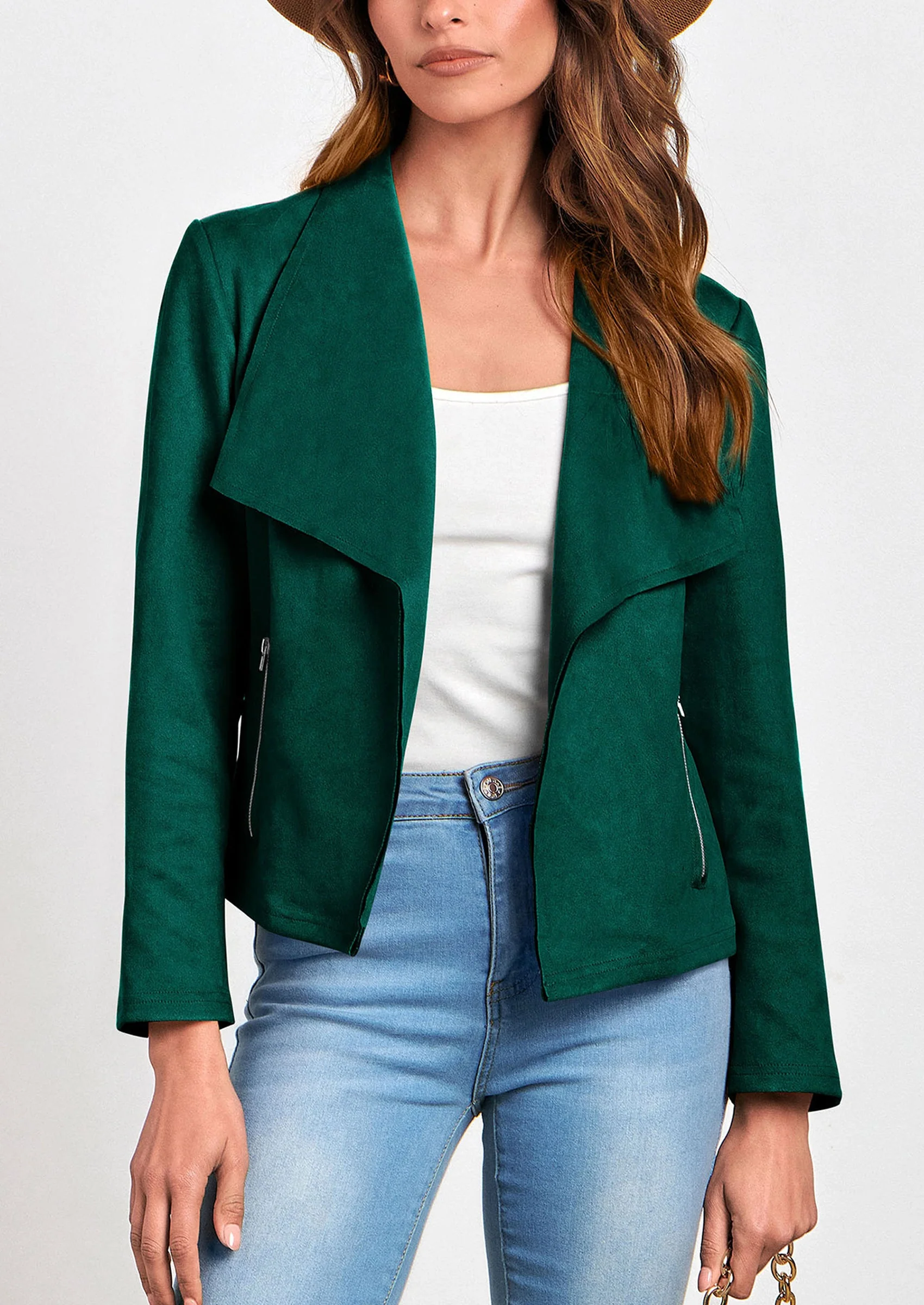 PRETTYGARDEN Women's Faux Suede Jackets Fashion Fall Clothes Long Sleeve Open Front Cropped Coat Outwear - Image 104