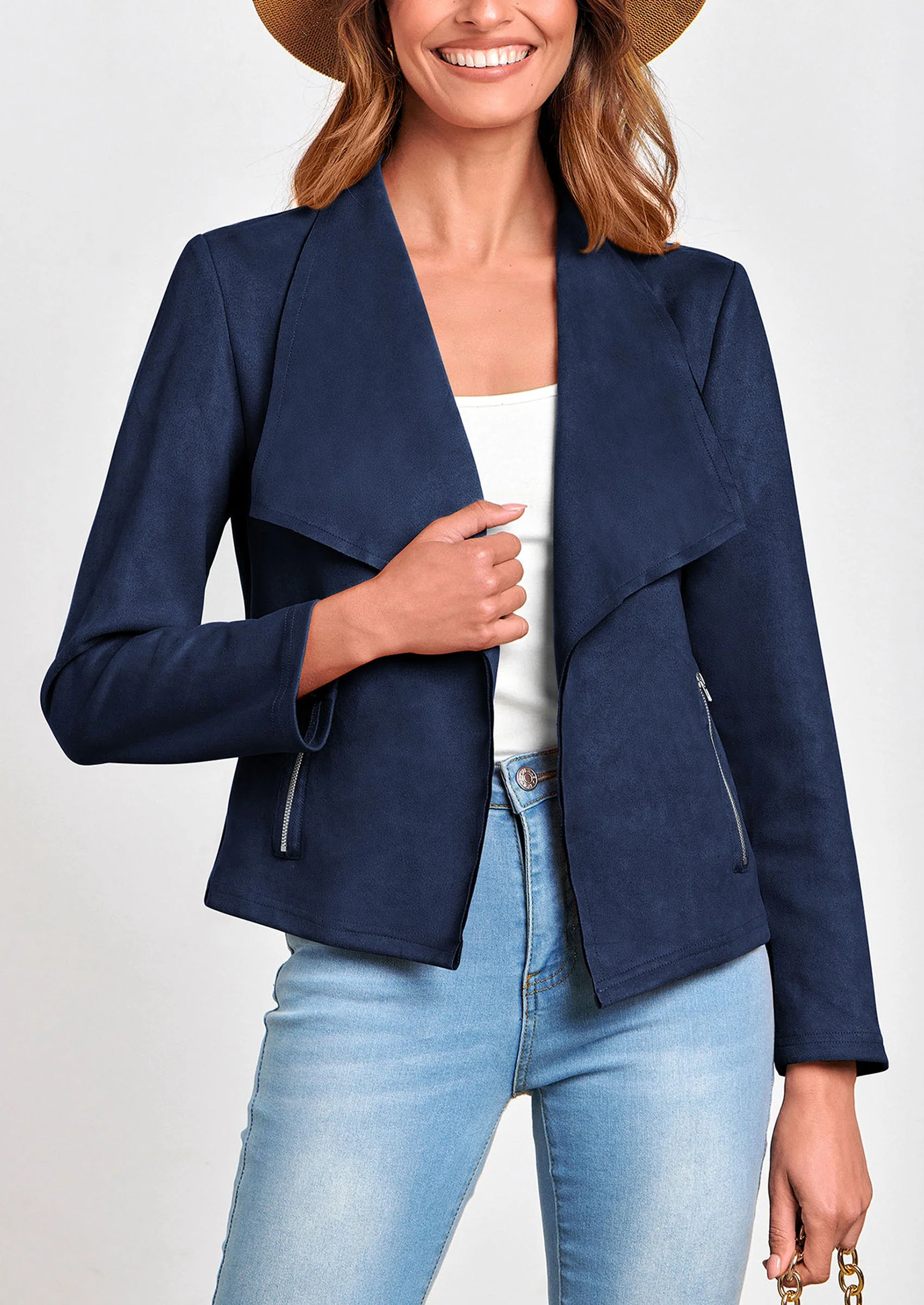 PRETTYGARDEN Women's Faux Suede Jackets Fashion Fall Clothes Long Sleeve Open Front Cropped Coat Outwear - Image 11