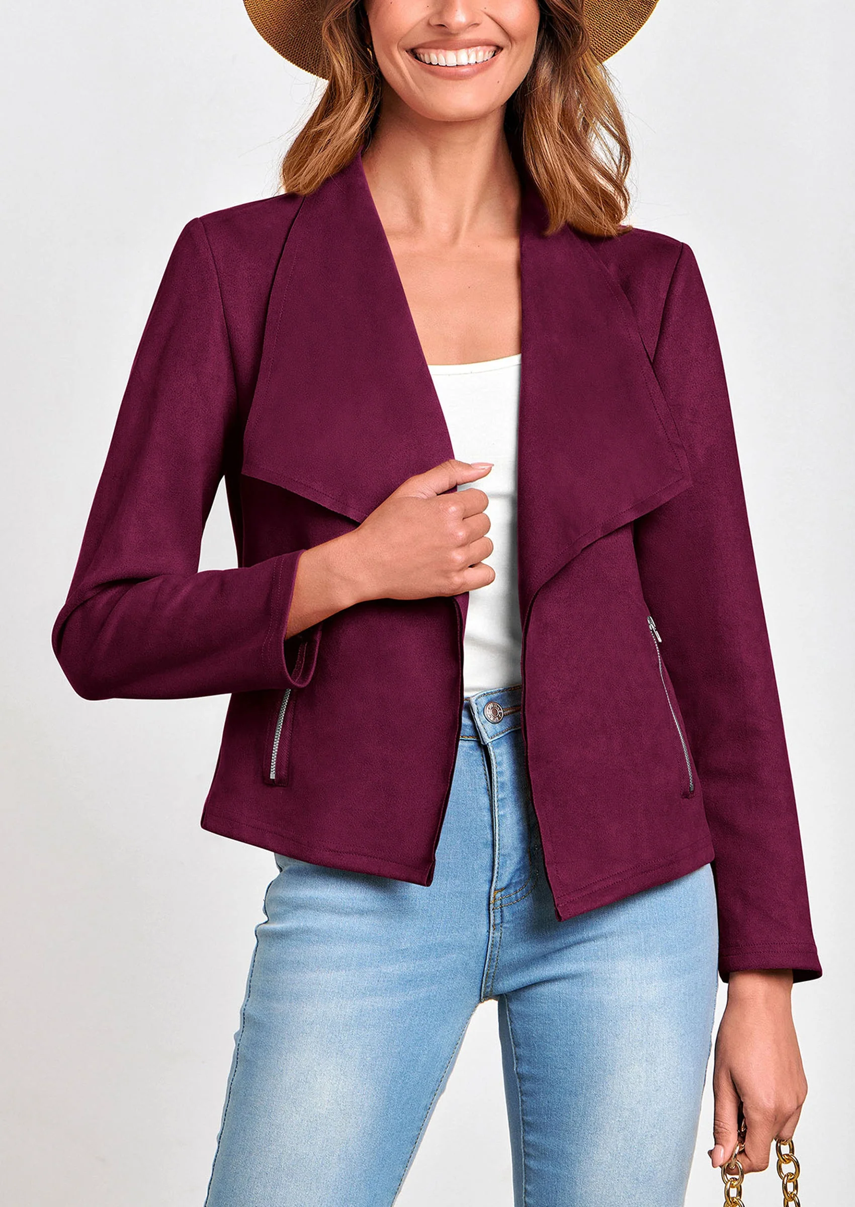 PRETTYGARDEN Women's Faux Suede Jackets Fashion Fall Clothes Long Sleeve Open Front Cropped Coat Outwear - Image 117