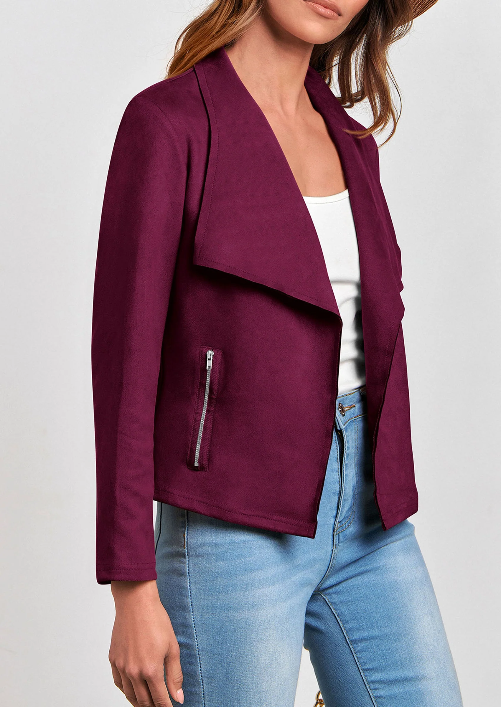 PRETTYGARDEN Women's Faux Suede Jackets Fashion Fall Clothes Long Sleeve Open Front Cropped Coat Outwear - Image 118