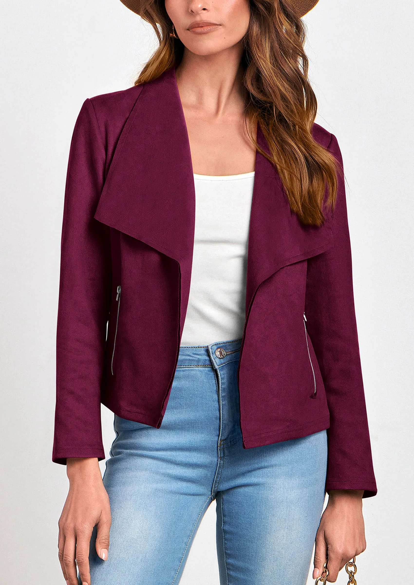 PRETTYGARDEN Women's Faux Suede Jackets Fashion Fall Clothes Long Sleeve Open Front Cropped Coat Outwear - Image 119