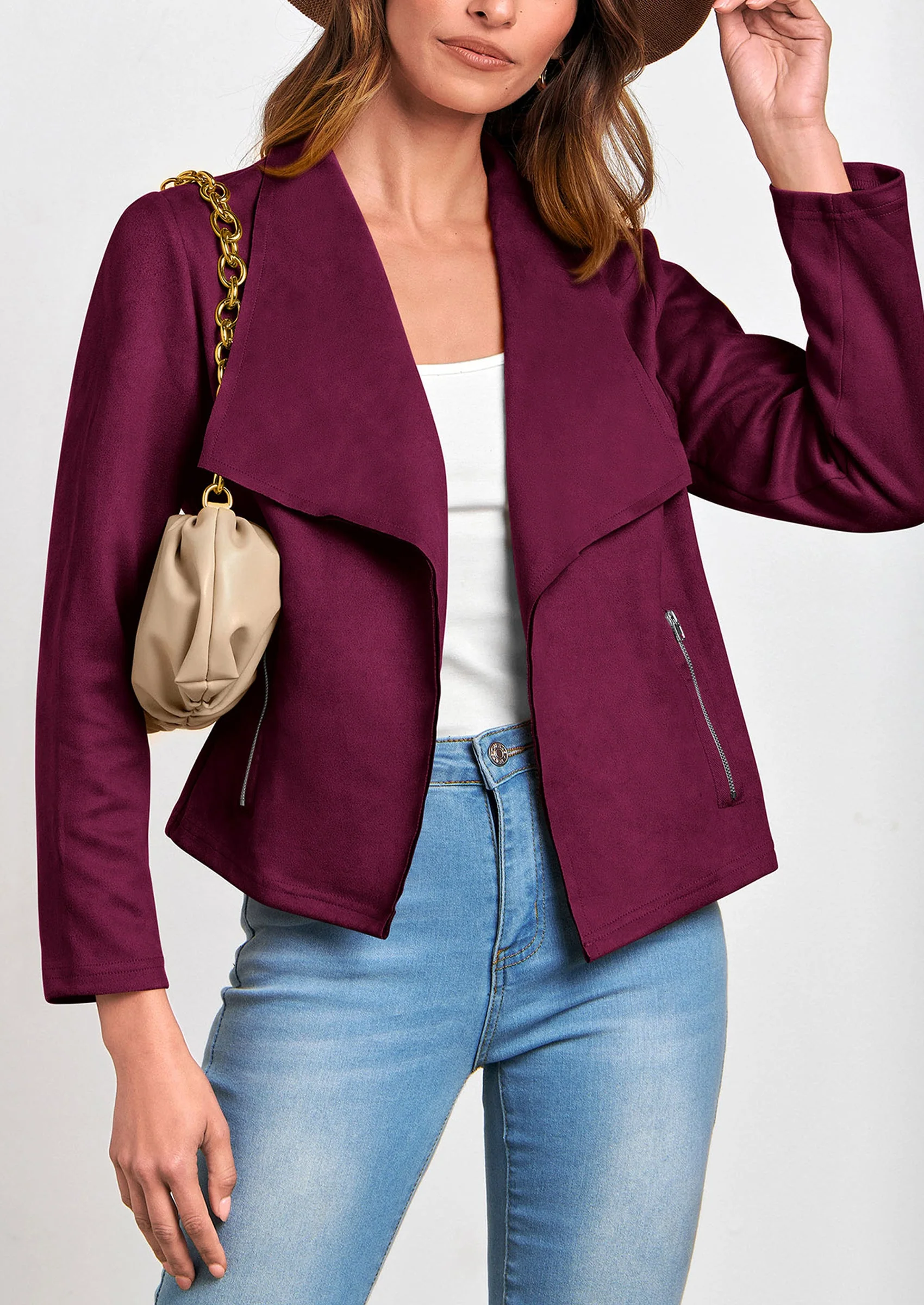 PRETTYGARDEN Women's Faux Suede Jackets Fashion Fall Clothes Long Sleeve Open Front Cropped Coat Outwear - Image 121