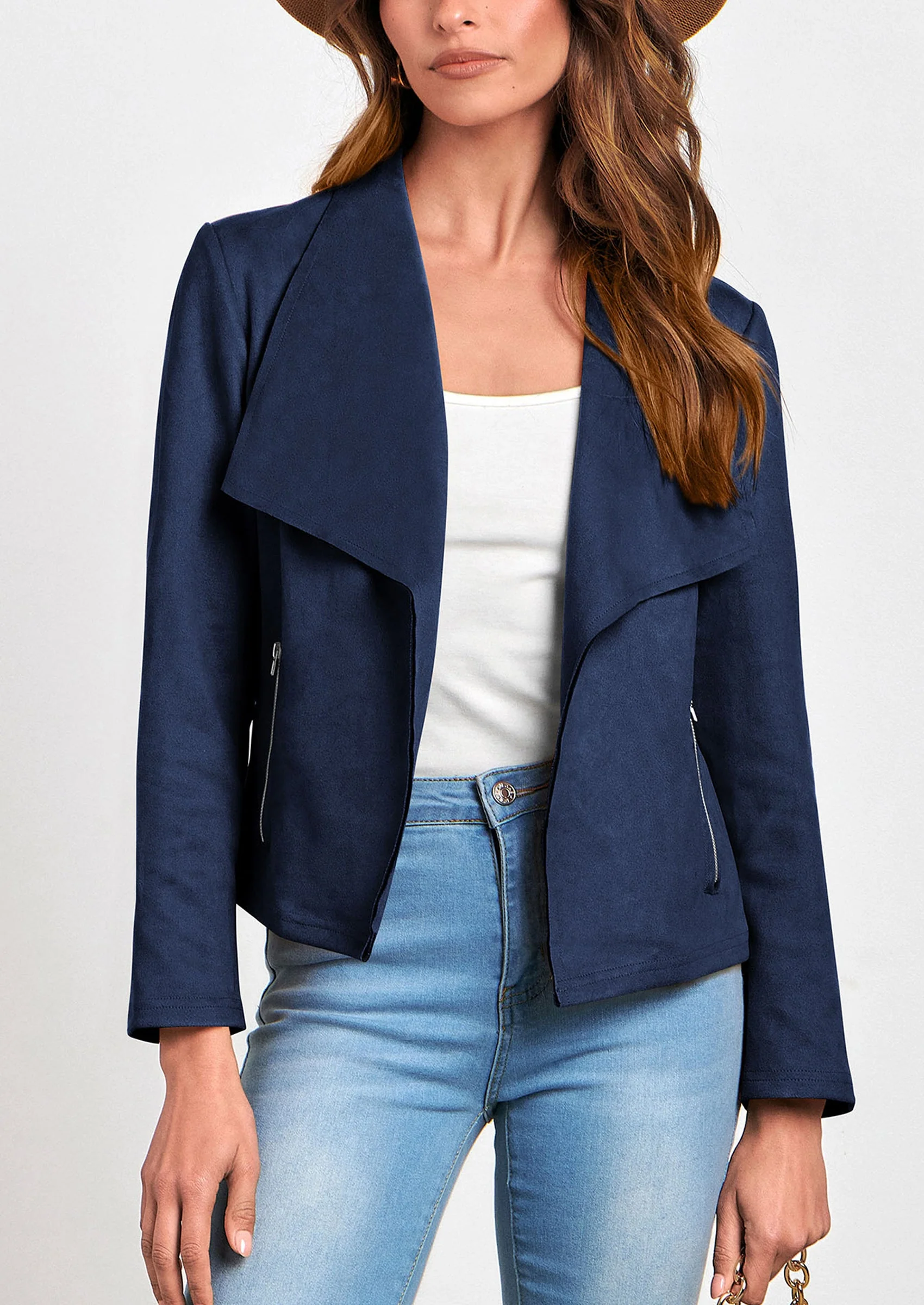 PRETTYGARDEN Women's Faux Suede Jackets Fashion Fall Clothes Long Sleeve Open Front Cropped Coat Outwear - Image 13