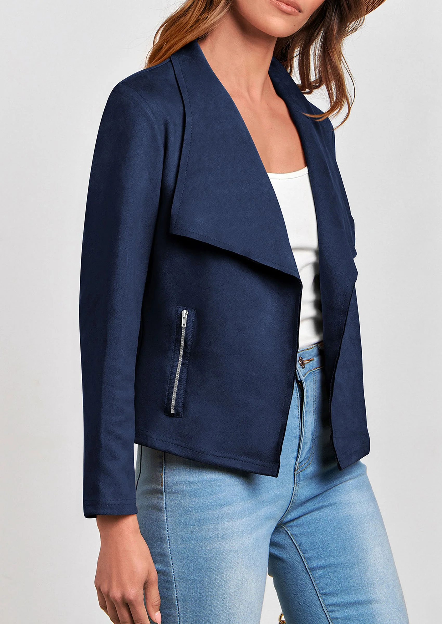 PRETTYGARDEN Women's Faux Suede Jackets Fashion Fall Clothes Long Sleeve Open Front Cropped Coat Outwear - Image 14