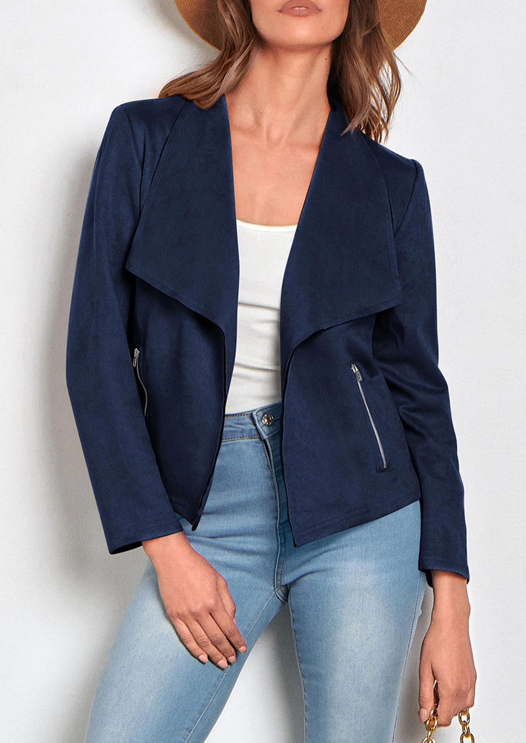 PRETTYGARDEN Women's Faux Suede Jackets Fashion Fall Clothes Long Sleeve Open Front Cropped Coat Outwear - Image 15