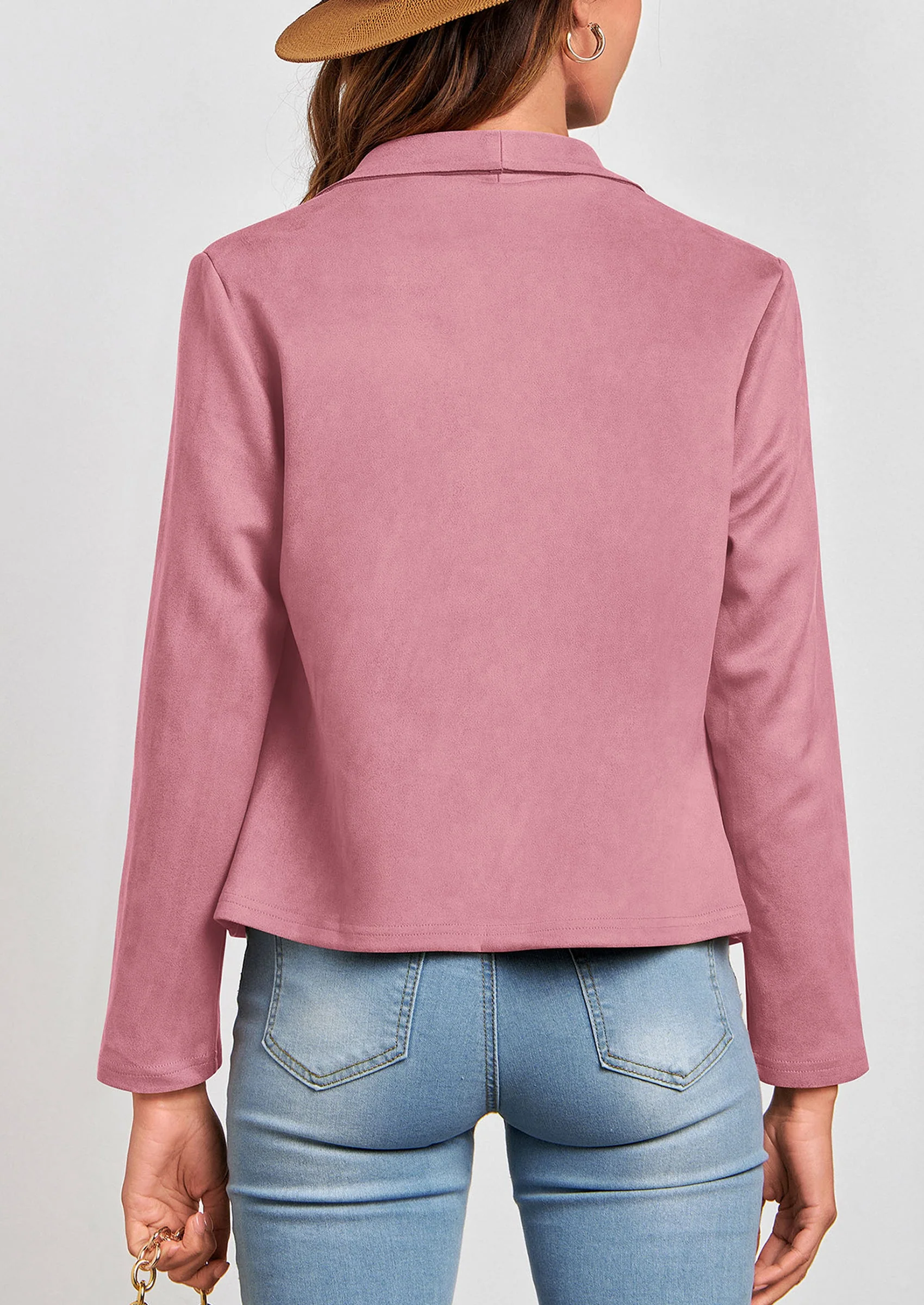 PRETTYGARDEN Women's Faux Suede Jackets Fashion Fall Clothes Long Sleeve Open Front Cropped Coat Outwear - Image 17