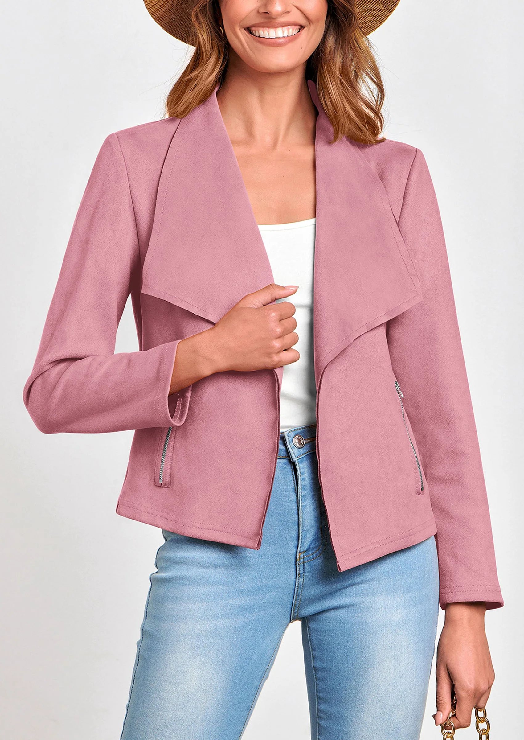 PRETTYGARDEN Women's Faux Suede Jackets Fashion Fall Clothes Long Sleeve Open Front Cropped Coat Outwear - Image 18