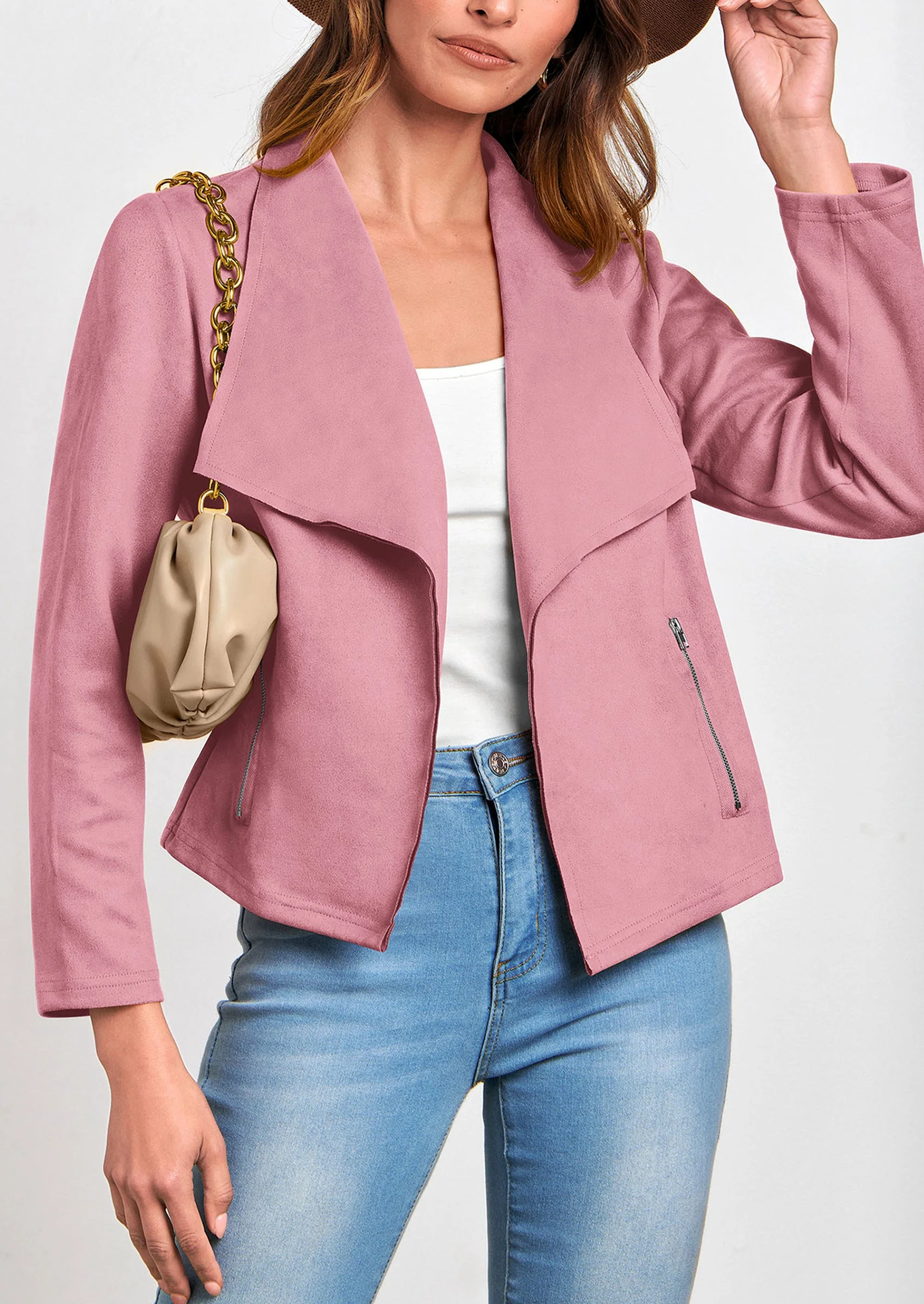 PRETTYGARDEN Women's Faux Suede Jackets Fashion Fall Clothes Long Sleeve Open Front Cropped Coat Outwear - Image 19