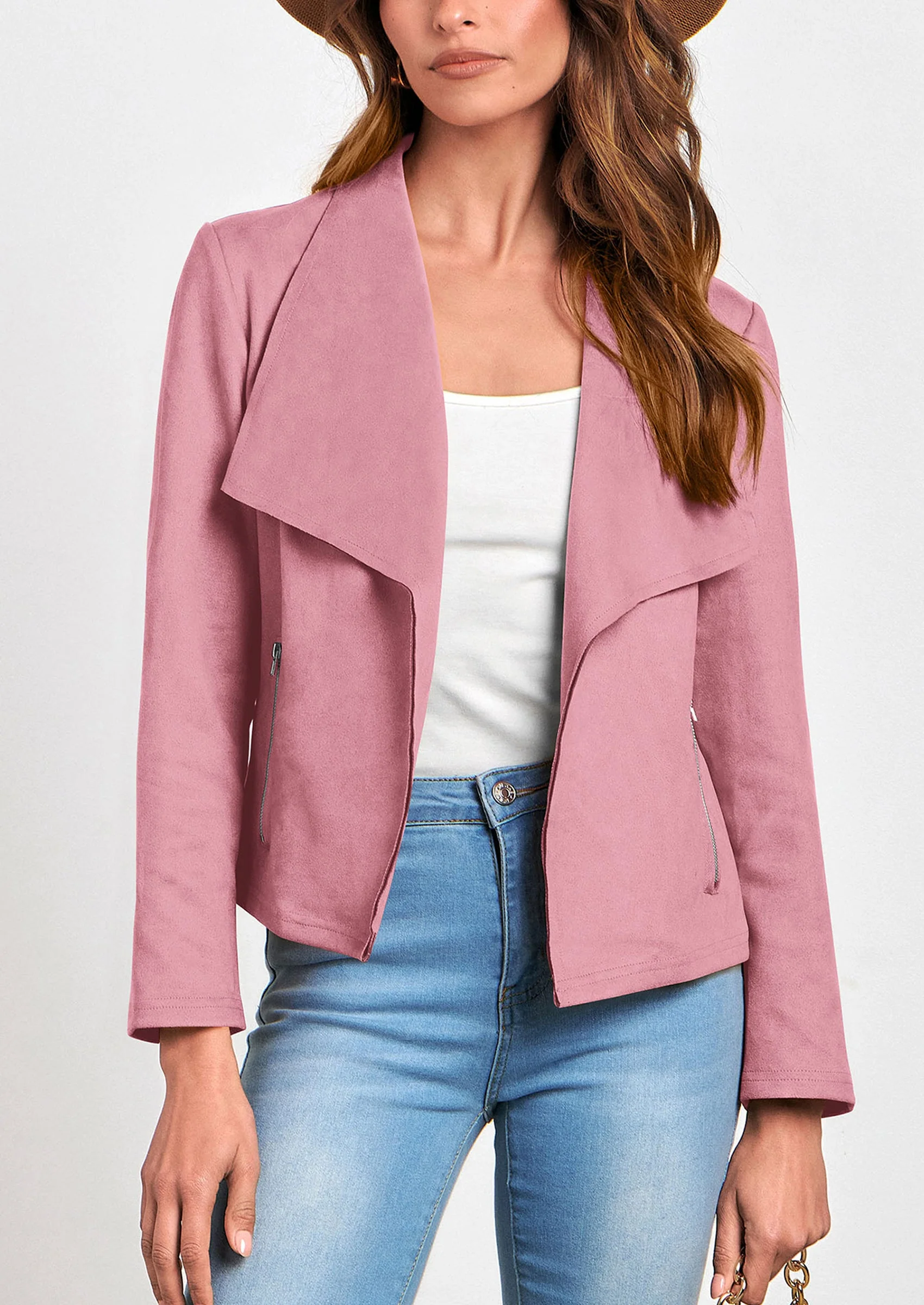 PRETTYGARDEN Women's Faux Suede Jackets Fashion Fall Clothes Long Sleeve Open Front Cropped Coat Outwear - Image 20