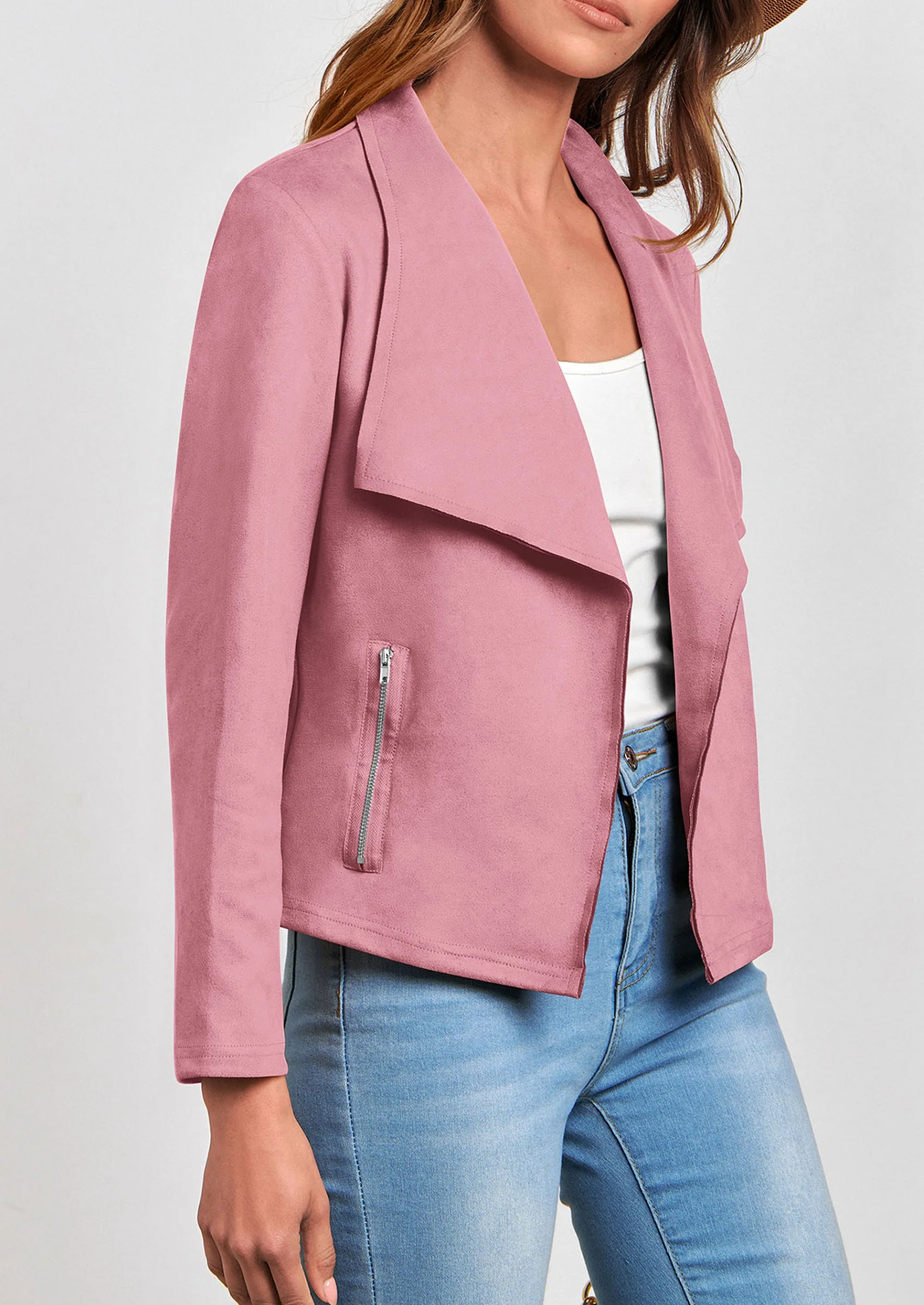 PRETTYGARDEN Women's Faux Suede Jackets Fashion Fall Clothes Long Sleeve Open Front Cropped Coat Outwear - Image 21