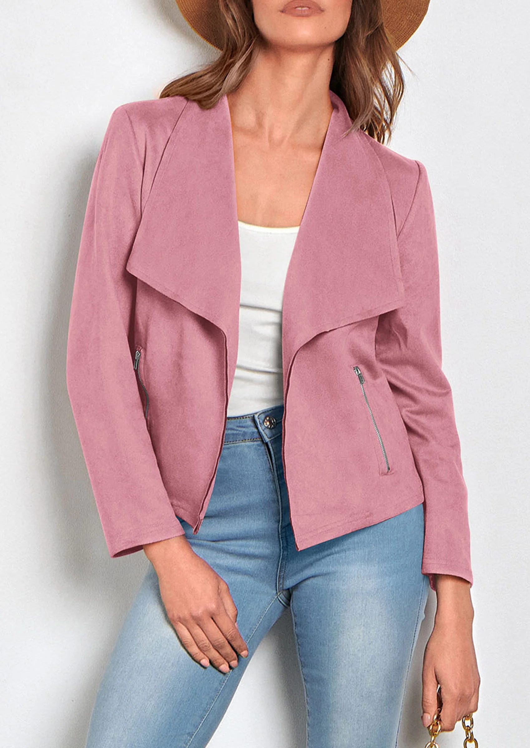 PRETTYGARDEN Women's Faux Suede Jackets Fashion Fall Clothes Long Sleeve Open Front Cropped Coat Outwear - Image 22