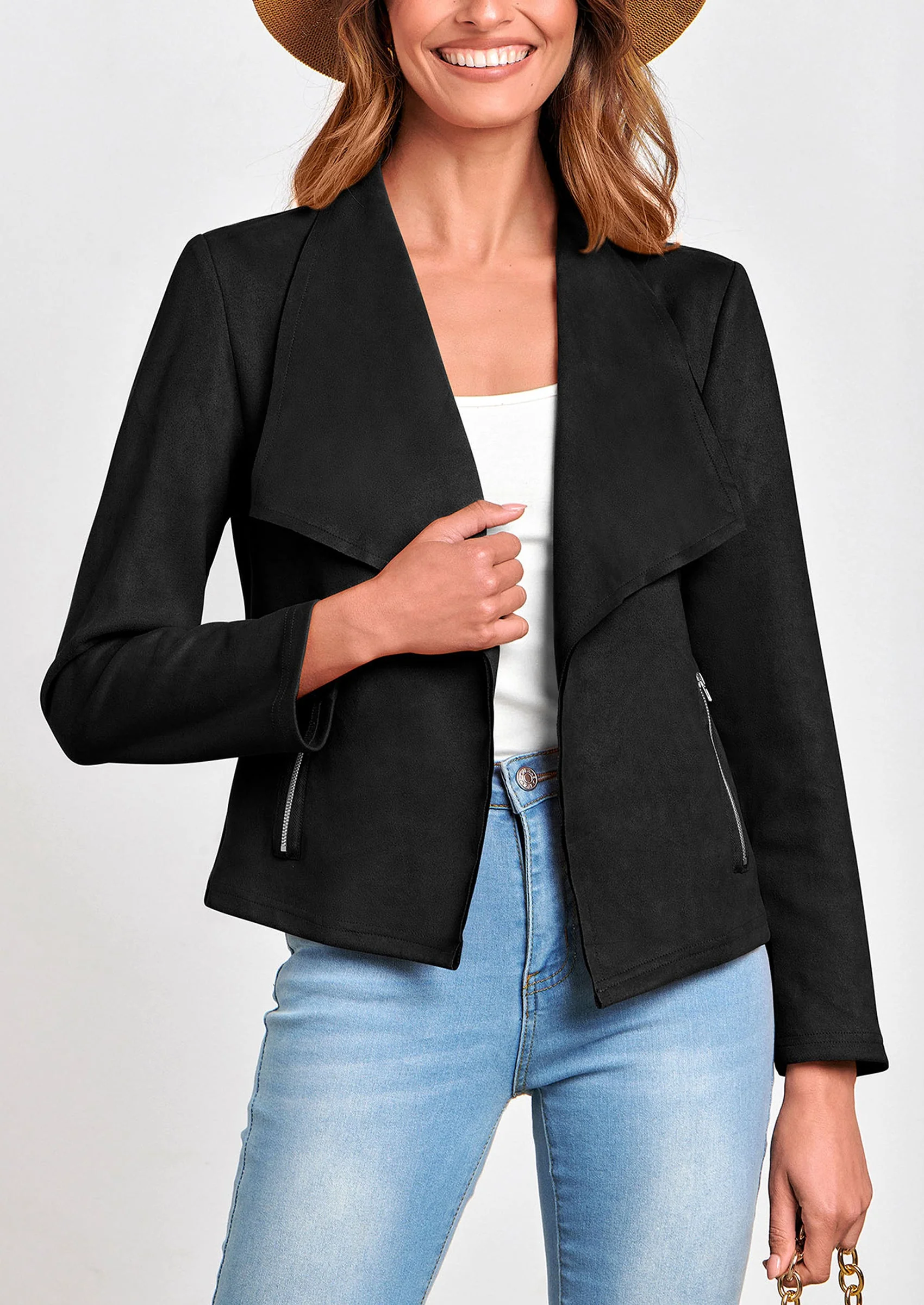 PRETTYGARDEN Women's Faux Suede Jackets Fashion Fall Clothes Long Sleeve Open Front Cropped Coat Outwear - Image 25