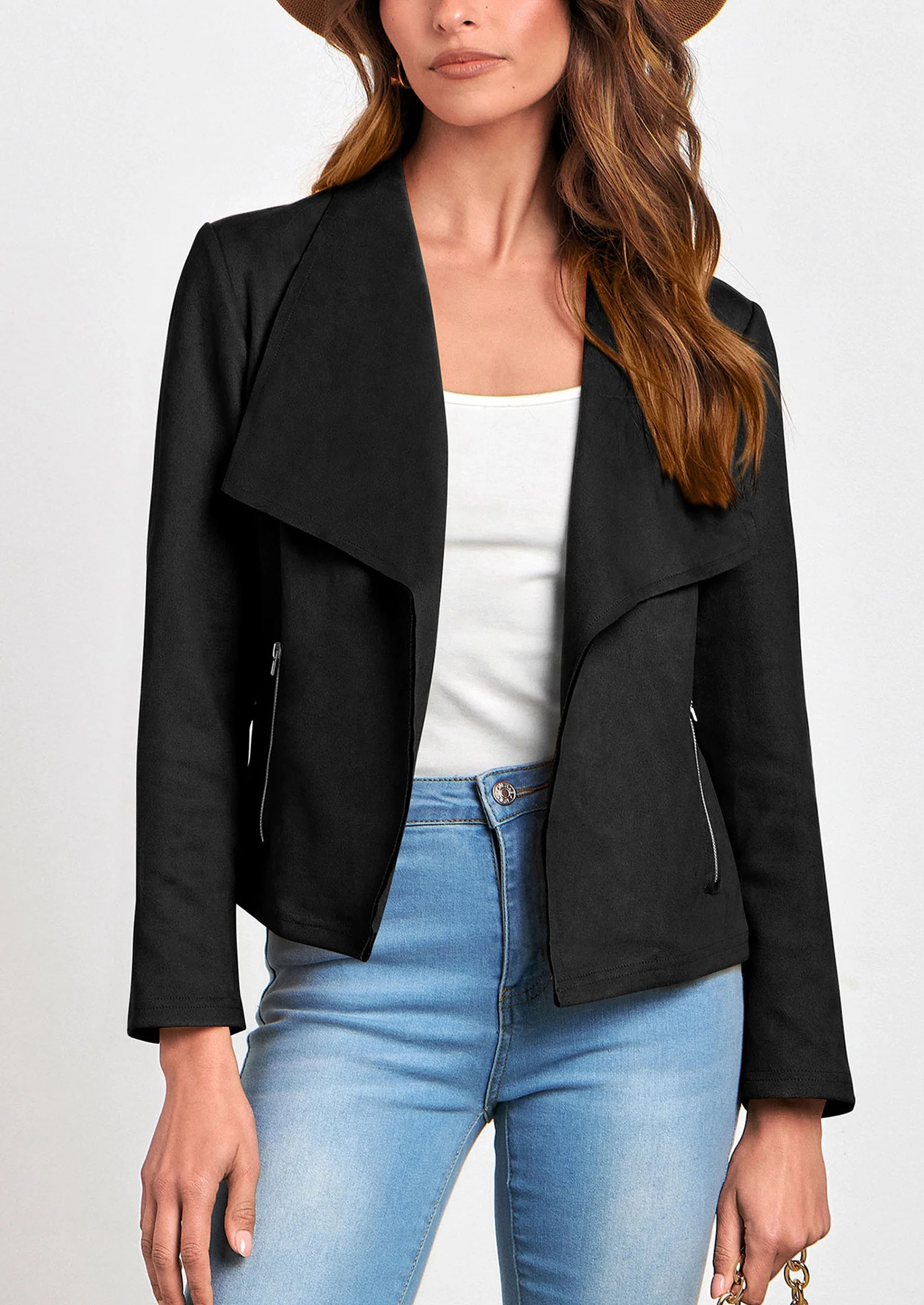 PRETTYGARDEN Women's Faux Suede Jackets Fashion Fall Clothes Long Sleeve Open Front Cropped Coat Outwear - Image 27