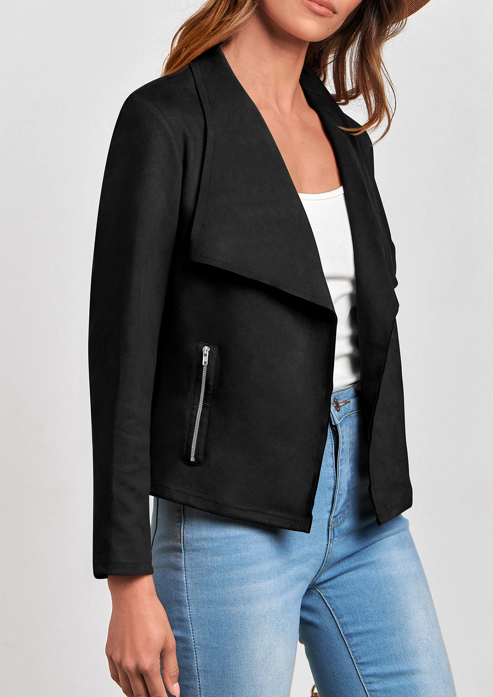 PRETTYGARDEN Women's Faux Suede Jackets Fashion Fall Clothes Long Sleeve Open Front Cropped Coat Outwear - Image 28