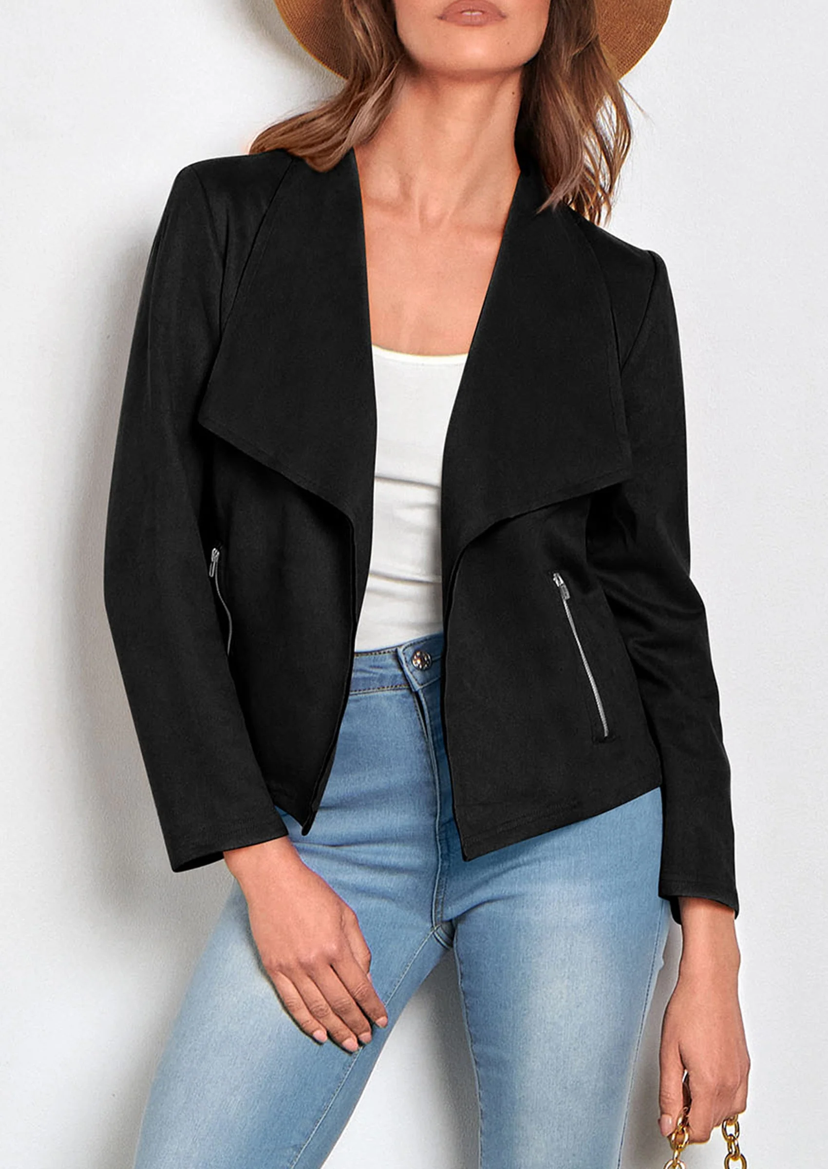 PRETTYGARDEN Women's Faux Suede Jackets Fashion Fall Clothes Long Sleeve Open Front Cropped Coat Outwear - Image 29