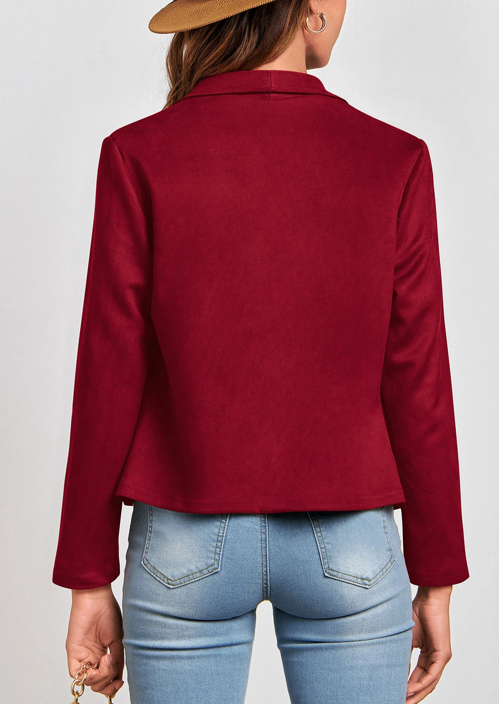 PRETTYGARDEN Women's Faux Suede Jackets Fashion Fall Clothes Long Sleeve Open Front Cropped Coat Outwear - Image 31