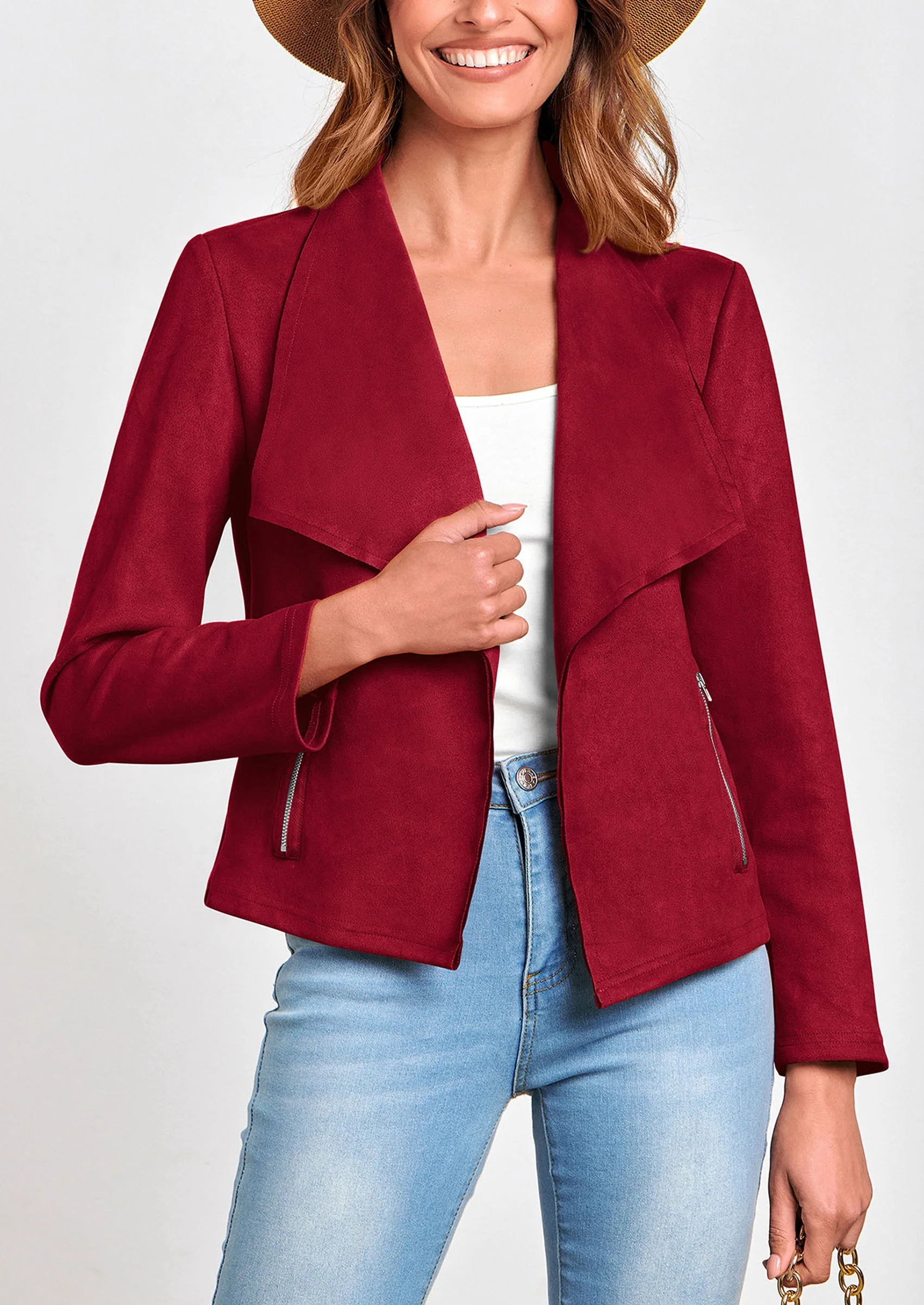 PRETTYGARDEN Women's Faux Suede Jackets Fashion Fall Clothes Long Sleeve Open Front Cropped Coat Outwear - Image 32