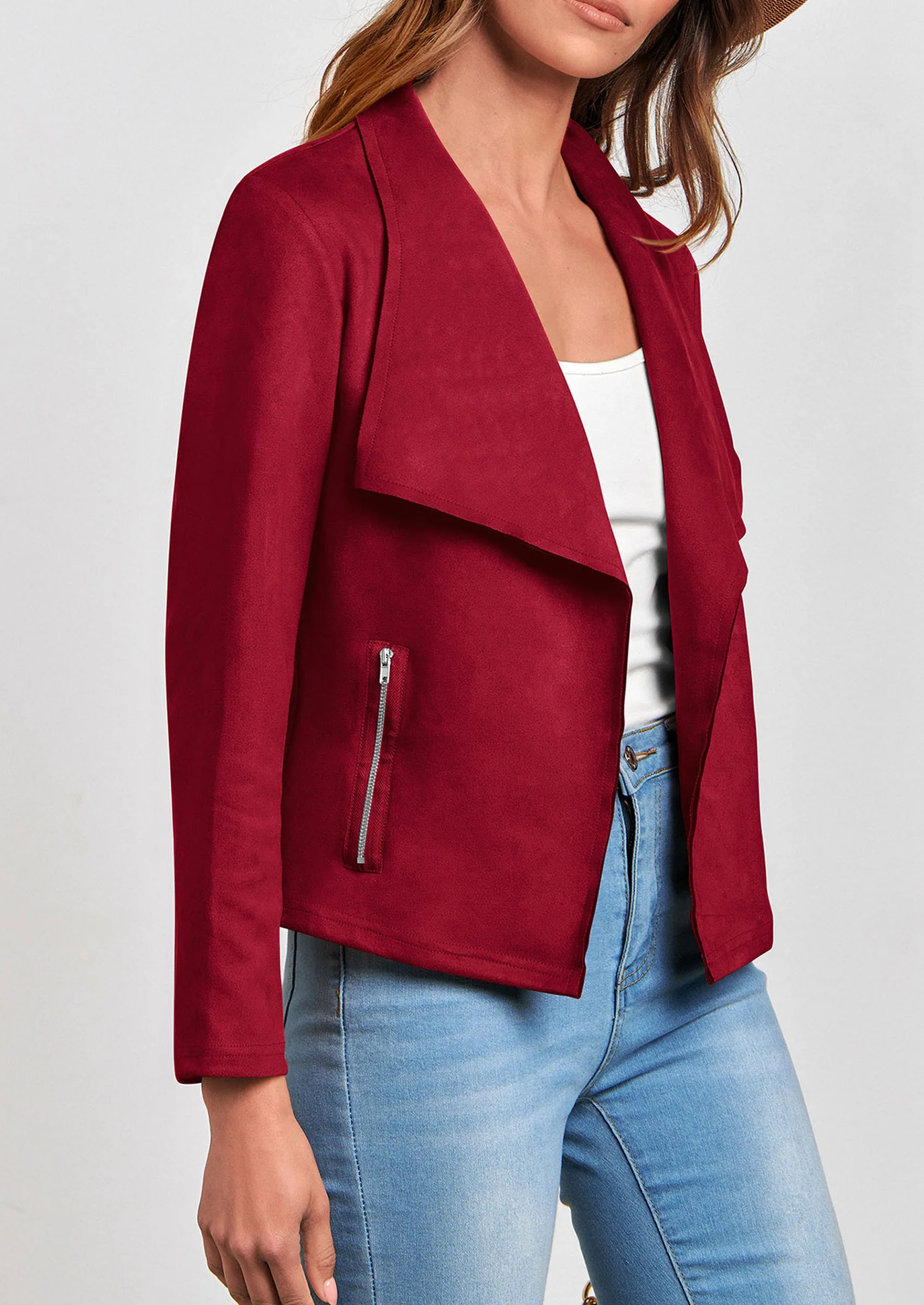 PRETTYGARDEN Women's Faux Suede Jackets Fashion Fall Clothes Long Sleeve Open Front Cropped Coat Outwear - Image 33