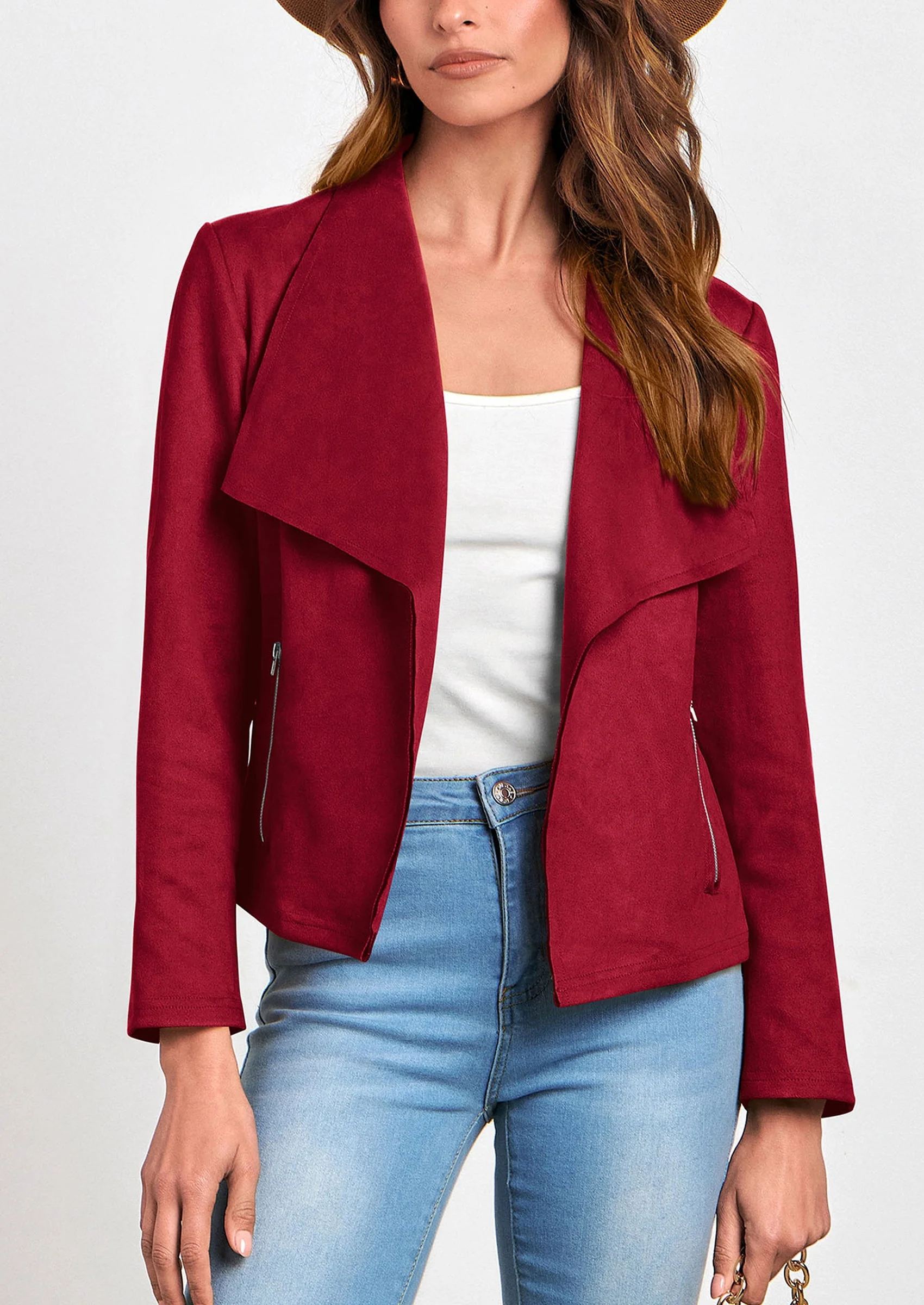 PRETTYGARDEN Women's Faux Suede Jackets Fashion Fall Clothes Long Sleeve Open Front Cropped Coat Outwear - Image 36