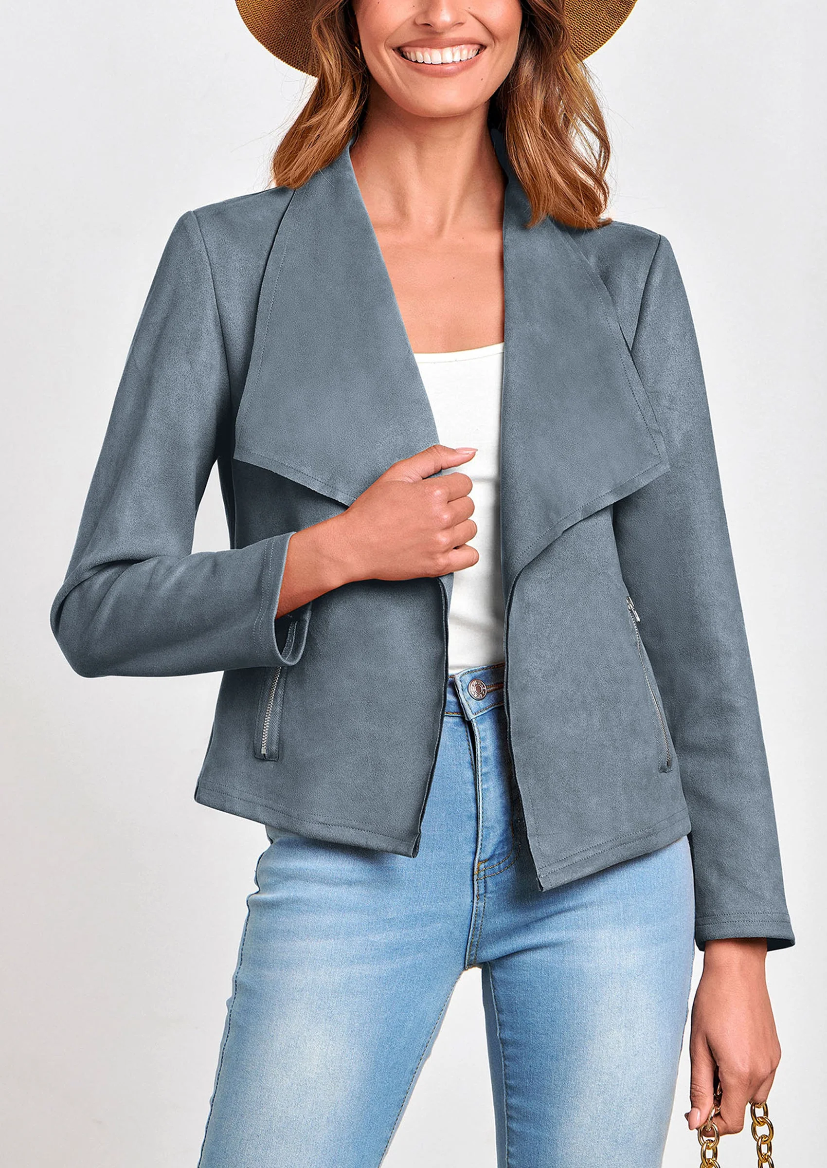 PRETTYGARDEN Women's Faux Suede Jackets Fashion Fall Clothes Long Sleeve Open Front Cropped Coat Outwear - Image 39