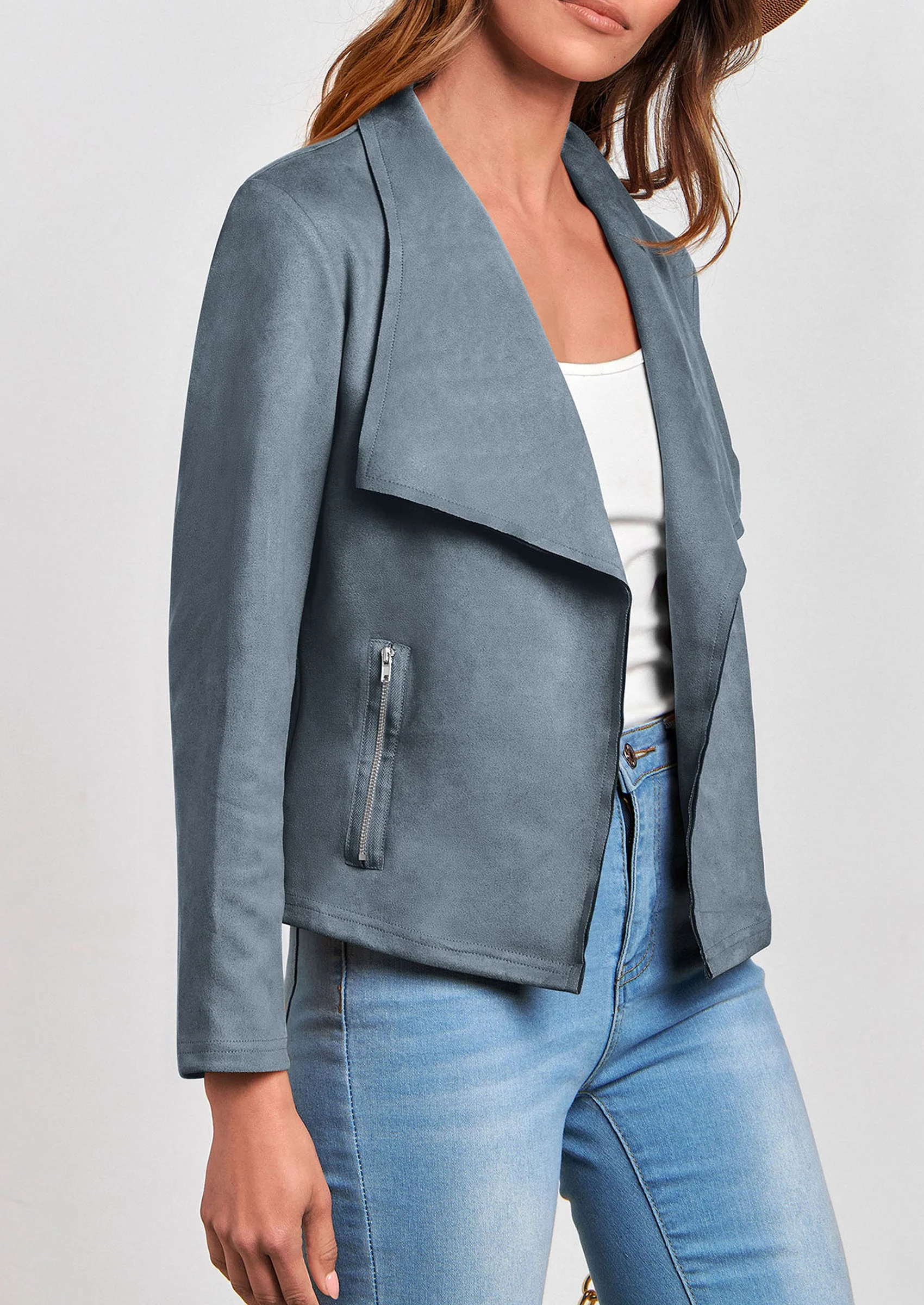 PRETTYGARDEN Women's Faux Suede Jackets Fashion Fall Clothes Long Sleeve Open Front Cropped Coat Outwear - Image 40