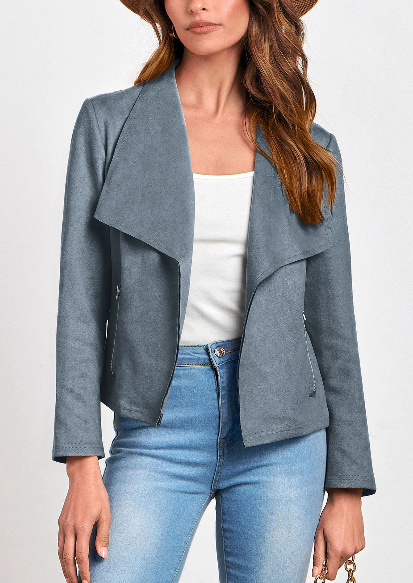 PRETTYGARDEN Women's Faux Suede Jackets Fashion Fall Clothes Long Sleeve Open Front Cropped Coat Outwear - Image 41