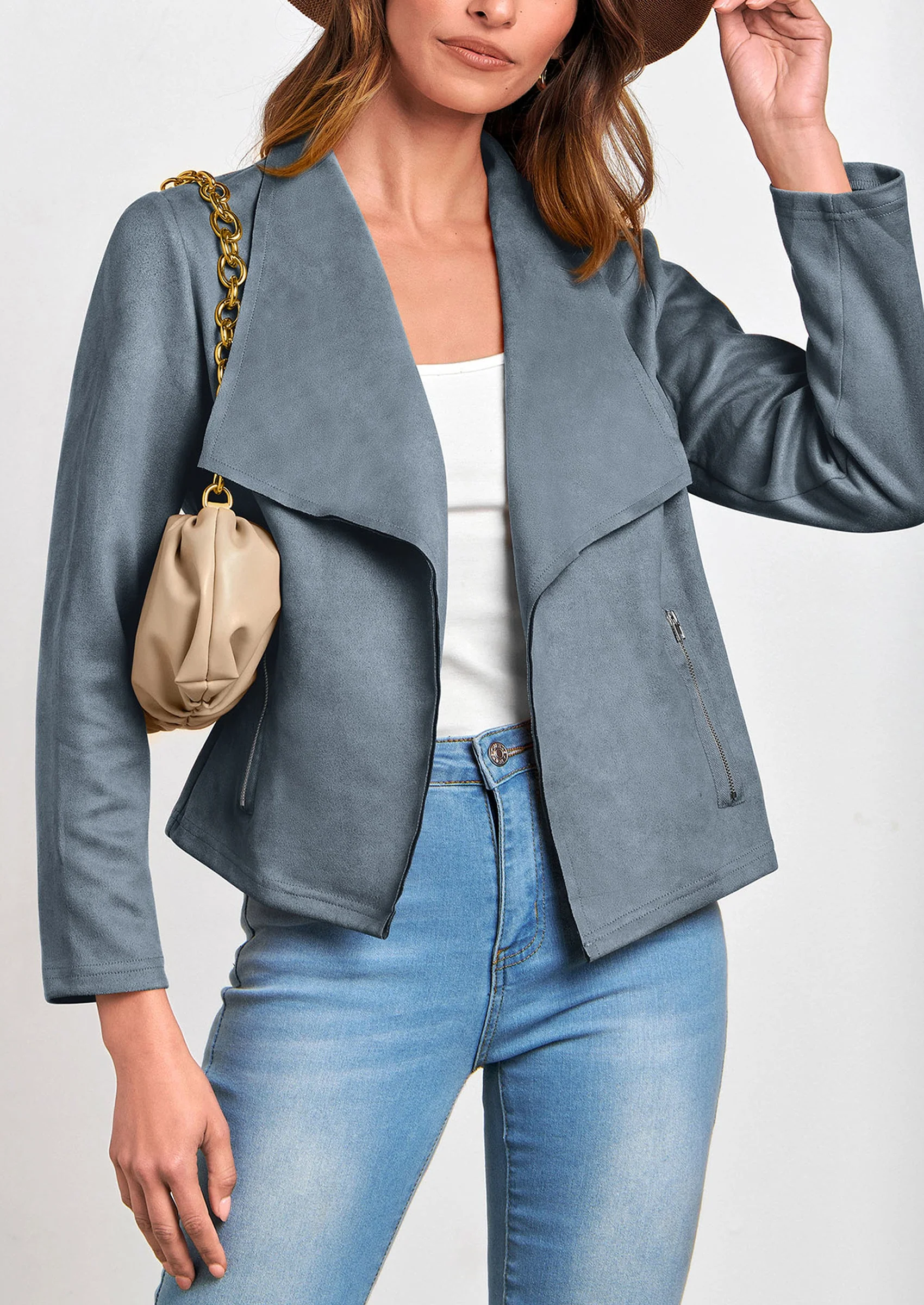 PRETTYGARDEN Women's Faux Suede Jackets Fashion Fall Clothes Long Sleeve Open Front Cropped Coat Outwear - Image 43