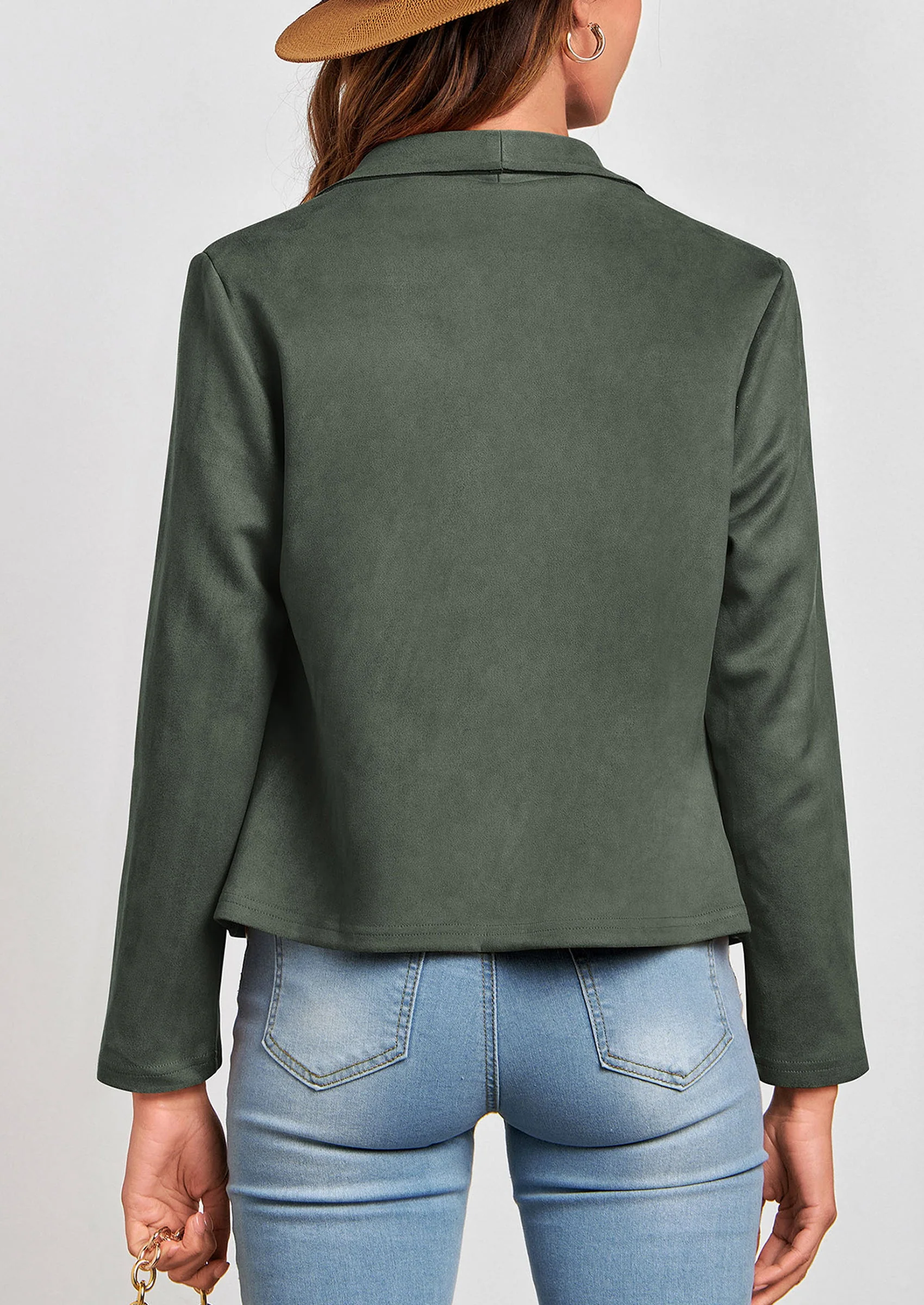 PRETTYGARDEN Women's Faux Suede Jackets Fashion Fall Clothes Long Sleeve Open Front Cropped Coat Outwear - Image 45