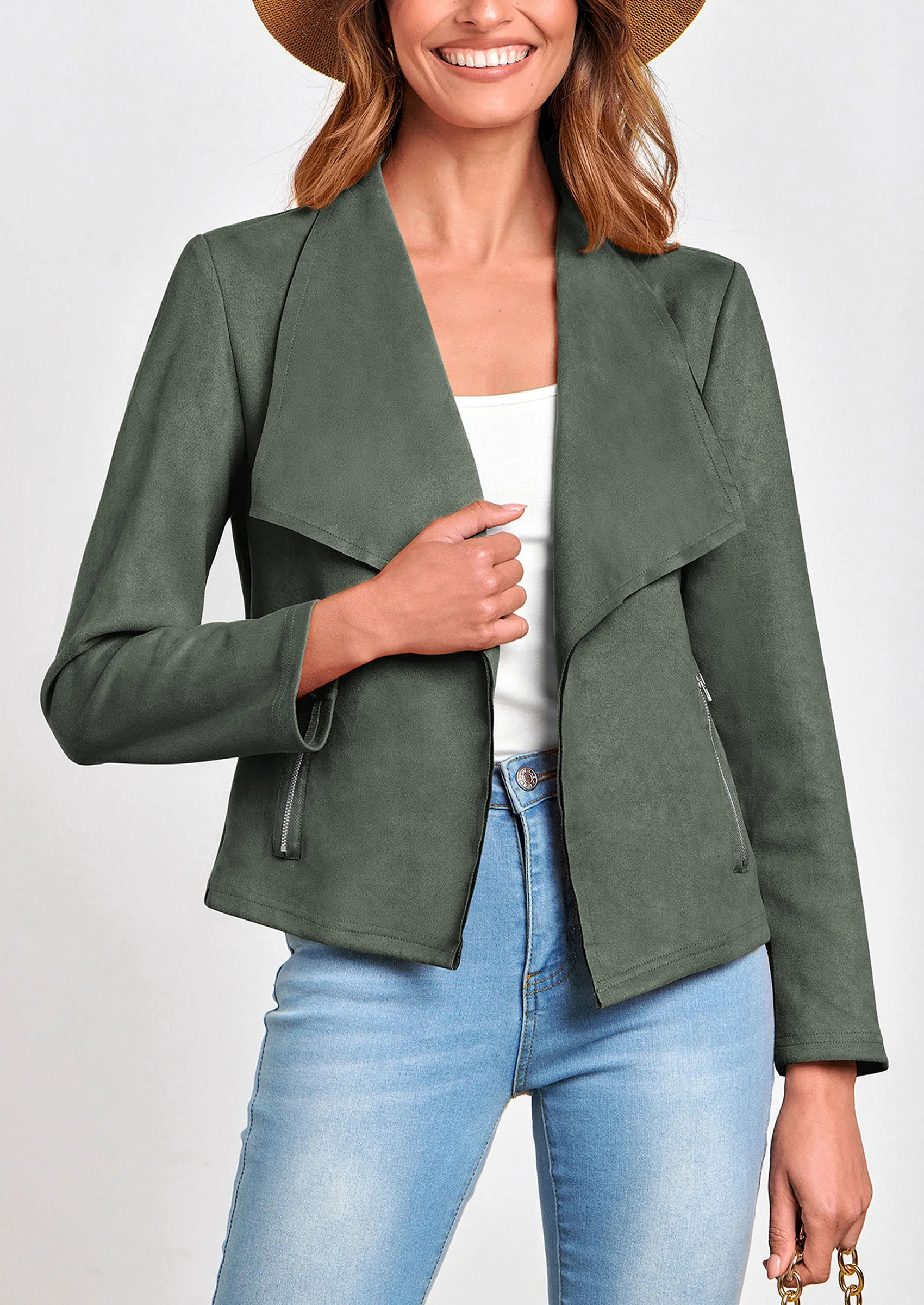 PRETTYGARDEN Women's Faux Suede Jackets Fashion Fall Clothes Long Sleeve Open Front Cropped Coat Outwear - Image 46