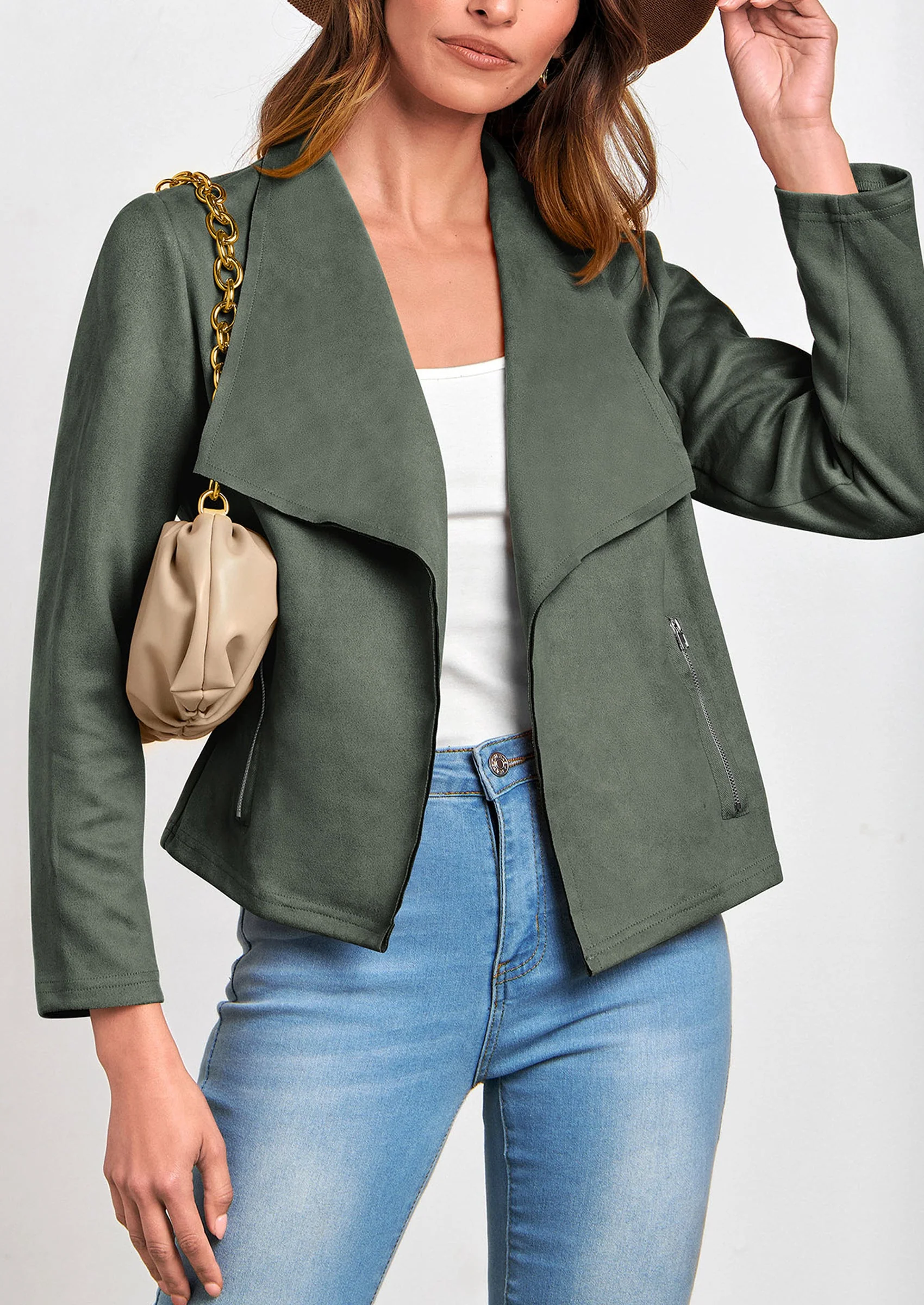 PRETTYGARDEN Women's Faux Suede Jackets Fashion Fall Clothes Long Sleeve Open Front Cropped Coat Outwear - Image 47