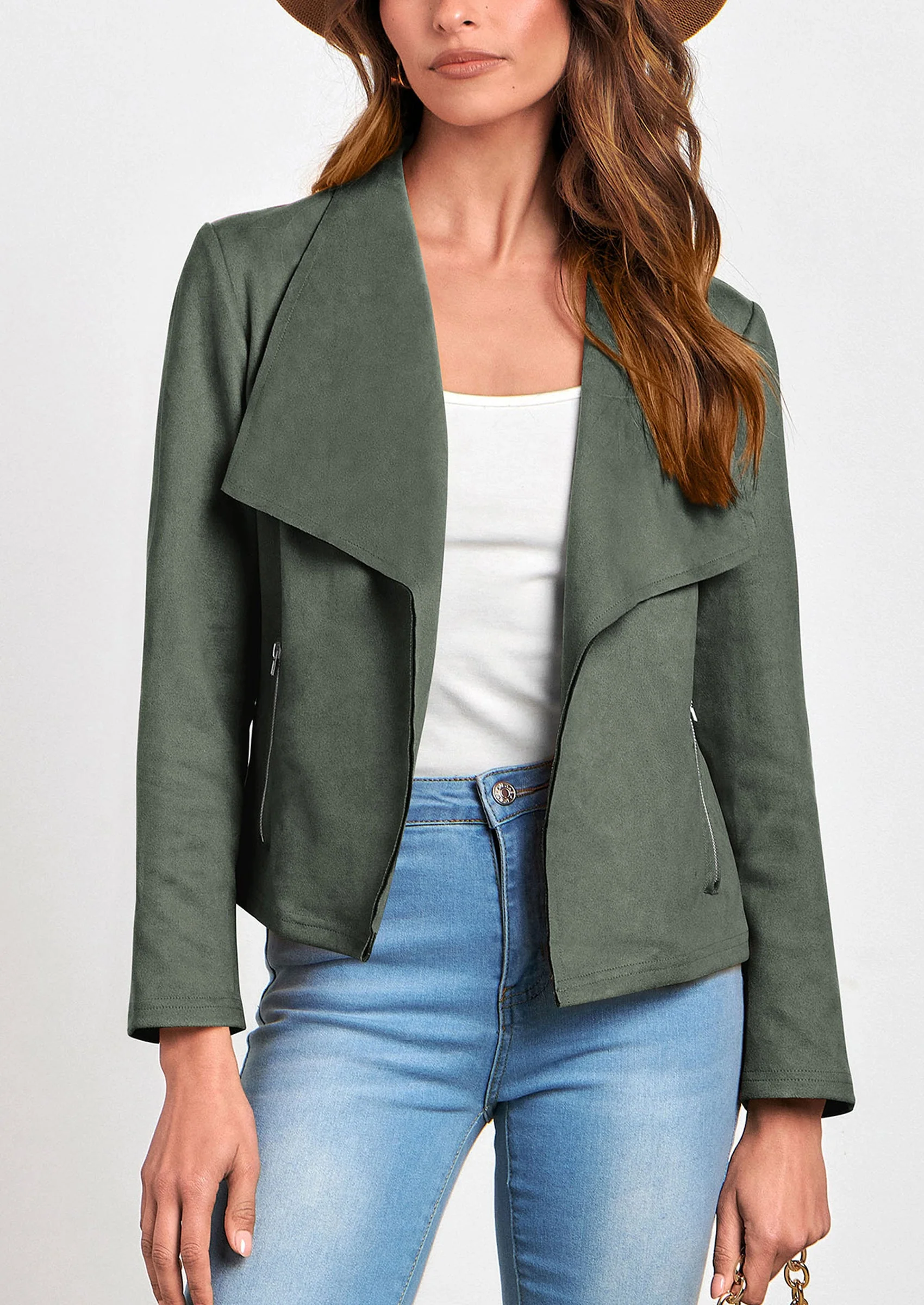 PRETTYGARDEN Women's Faux Suede Jackets Fashion Fall Clothes Long Sleeve Open Front Cropped Coat Outwear - Image 48