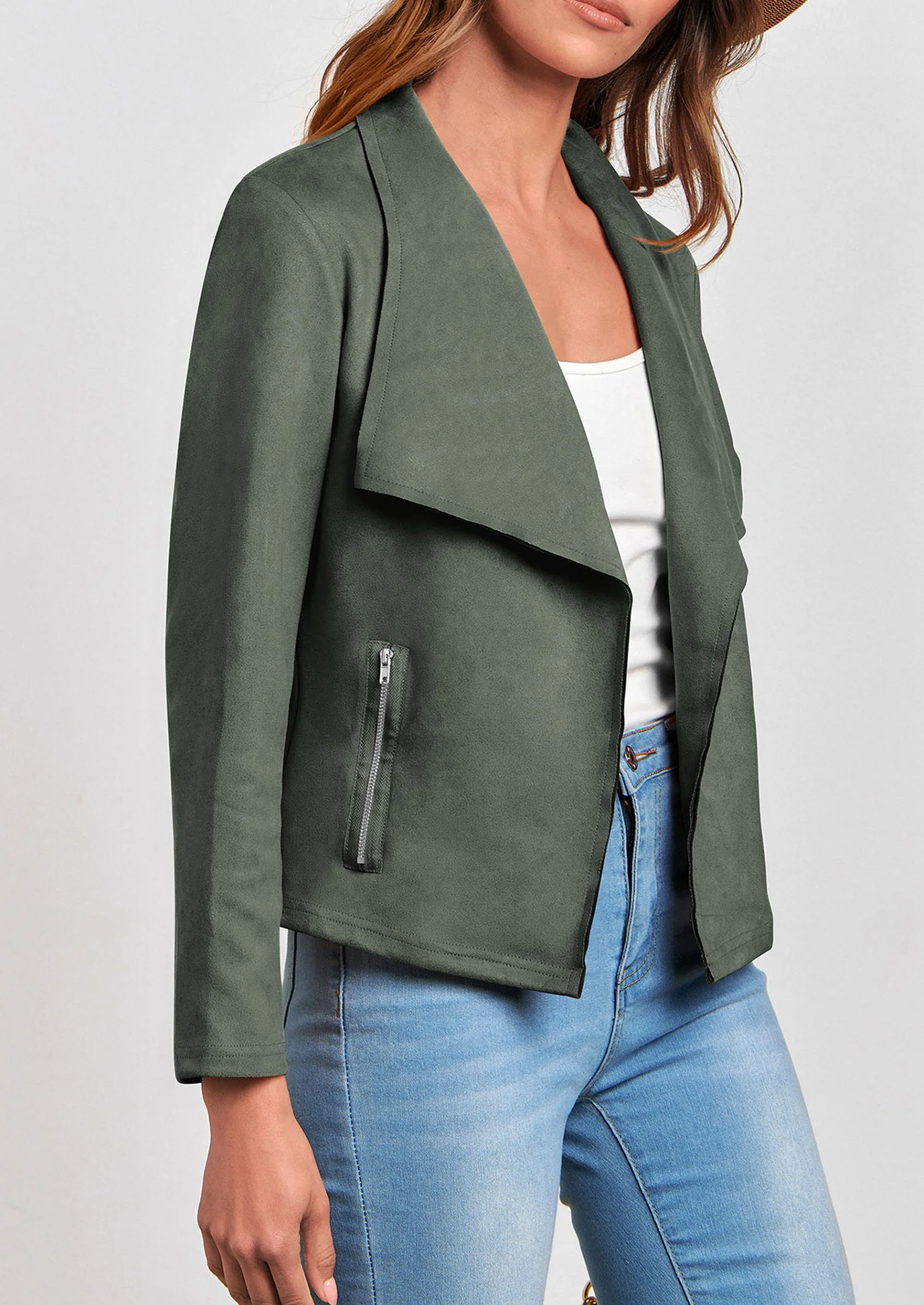 PRETTYGARDEN Women's Faux Suede Jackets Fashion Fall Clothes Long Sleeve Open Front Cropped Coat Outwear - Image 49