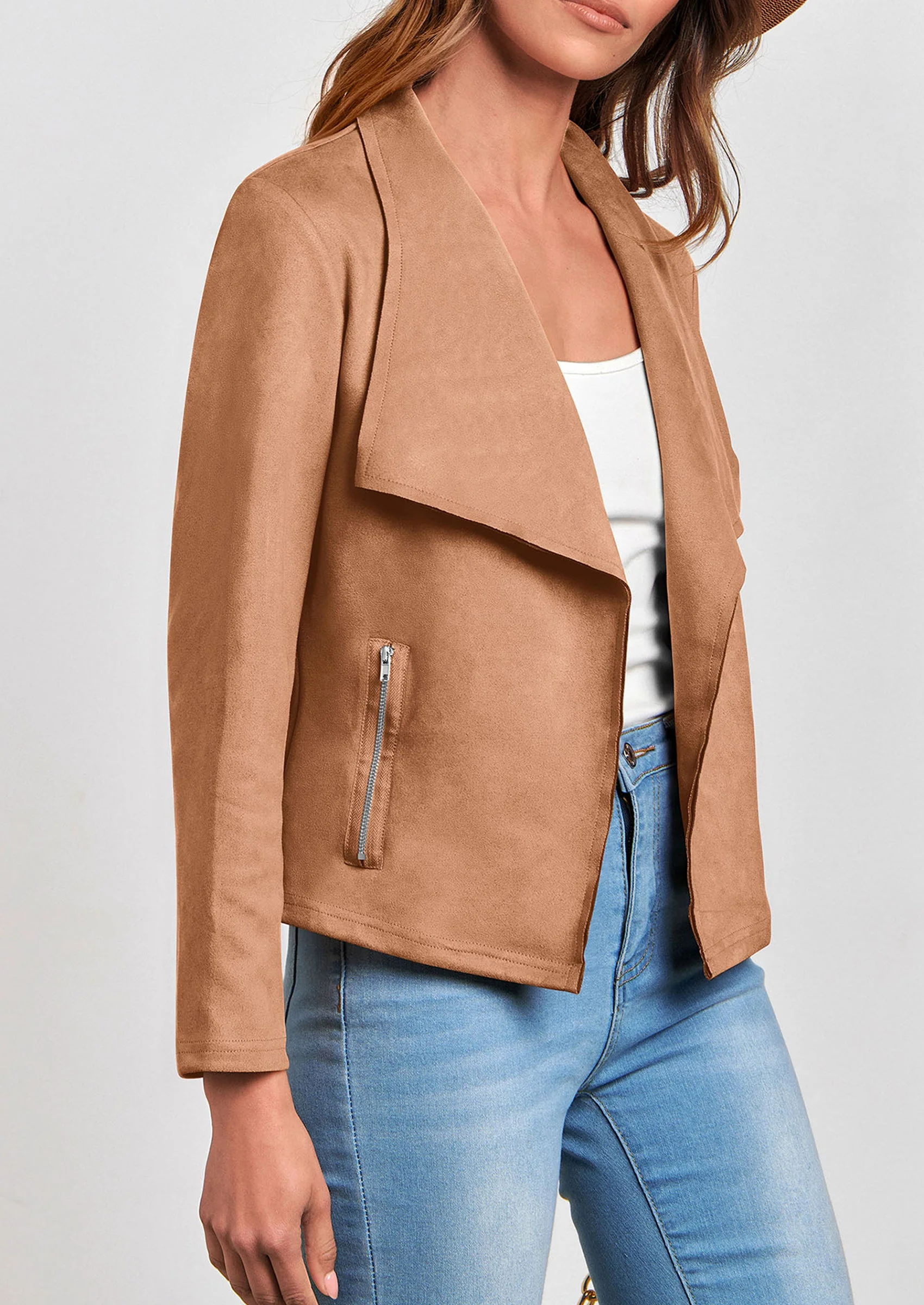 PRETTYGARDEN Women's Faux Suede Jackets Fashion Fall Clothes Long Sleeve Open Front Cropped Coat Outwear - Image 5