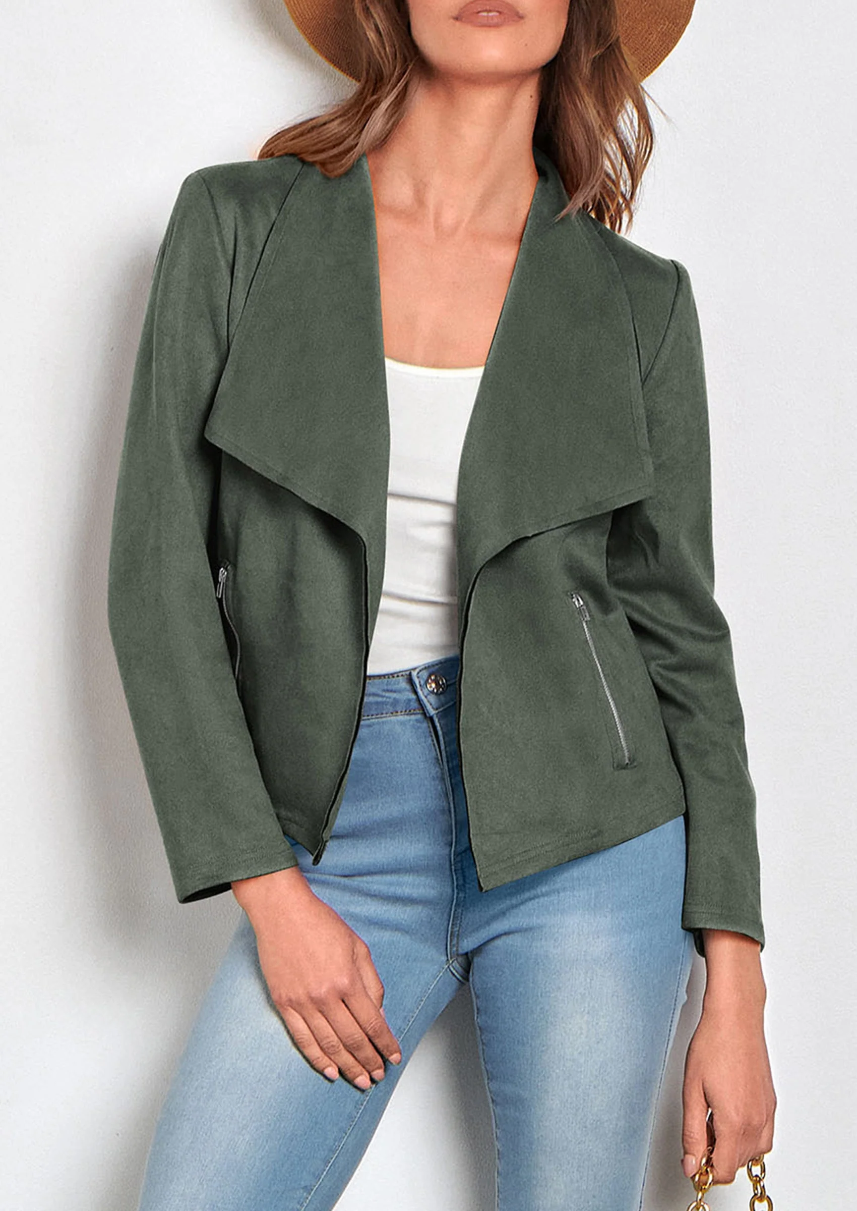 PRETTYGARDEN Women's Faux Suede Jackets Fashion Fall Clothes Long Sleeve Open Front Cropped Coat Outwear - Image 50