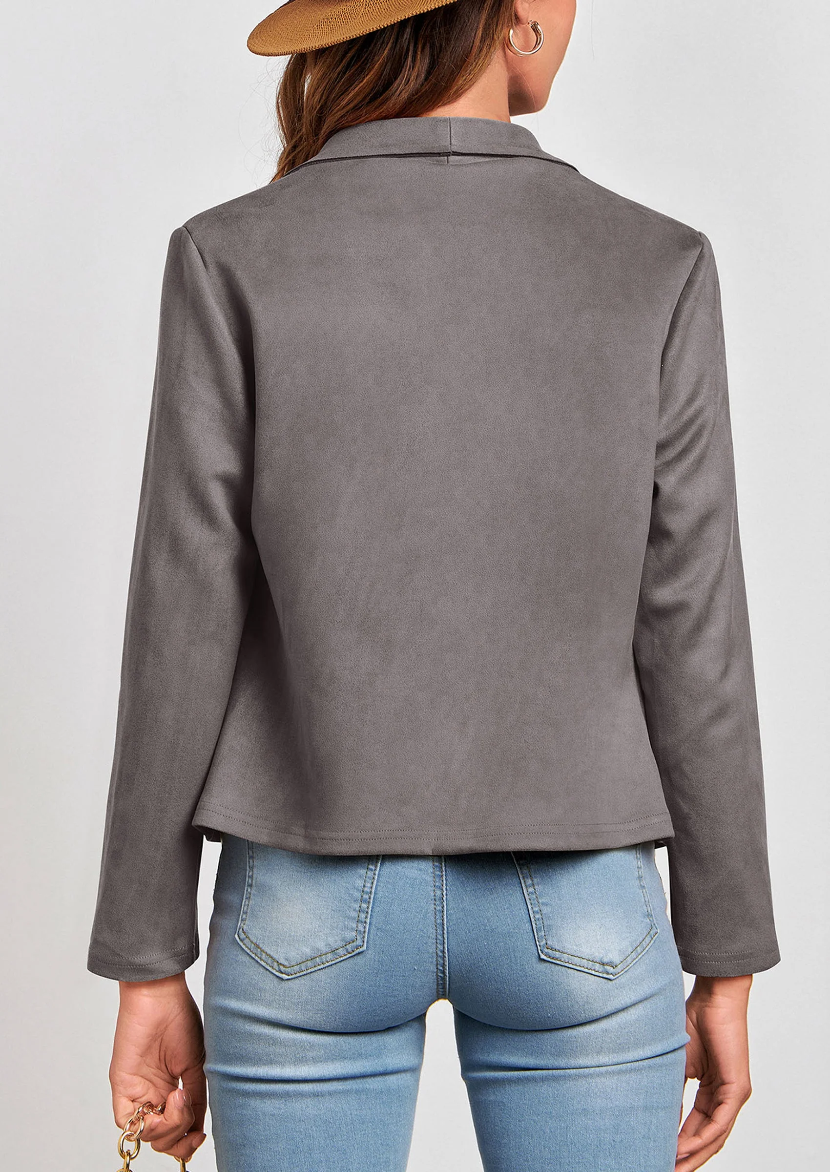 PRETTYGARDEN Women's Faux Suede Jackets Fashion Fall Clothes Long Sleeve Open Front Cropped Coat Outwear - Image 52