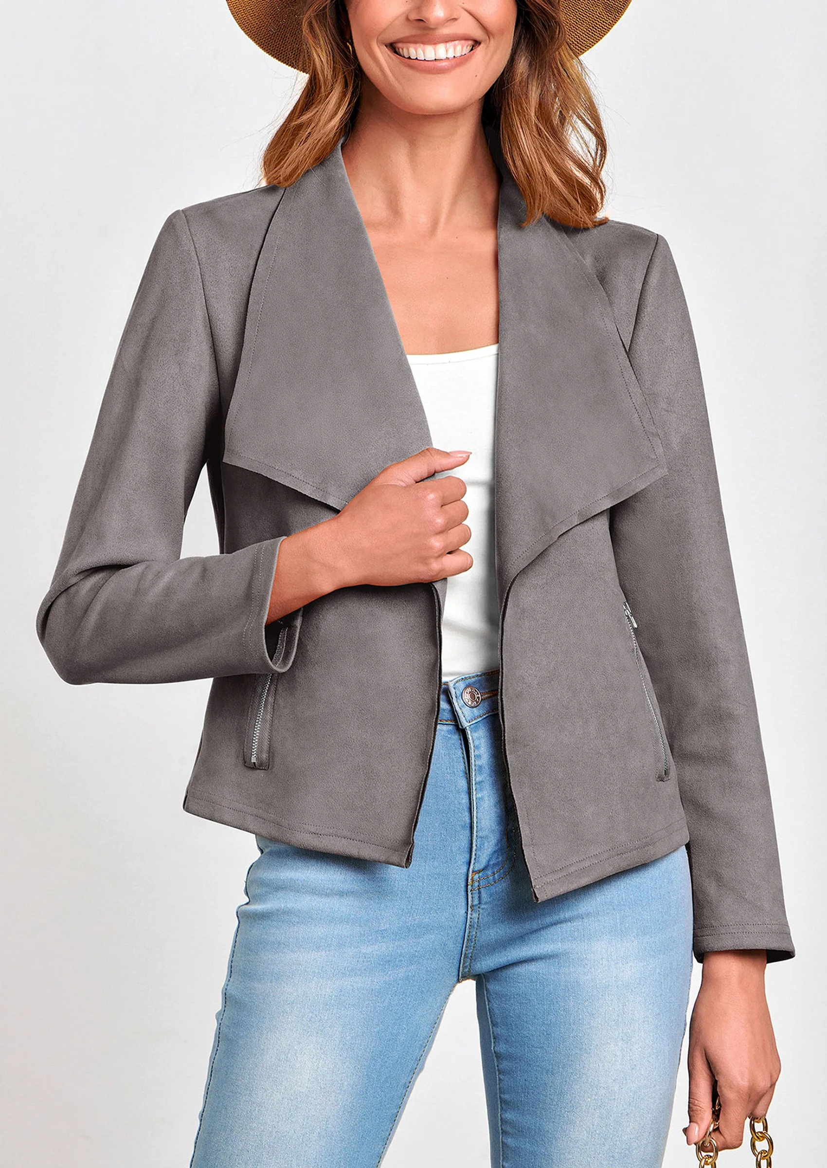 PRETTYGARDEN Women's Faux Suede Jackets Fashion Fall Clothes Long Sleeve Open Front Cropped Coat Outwear - Image 53