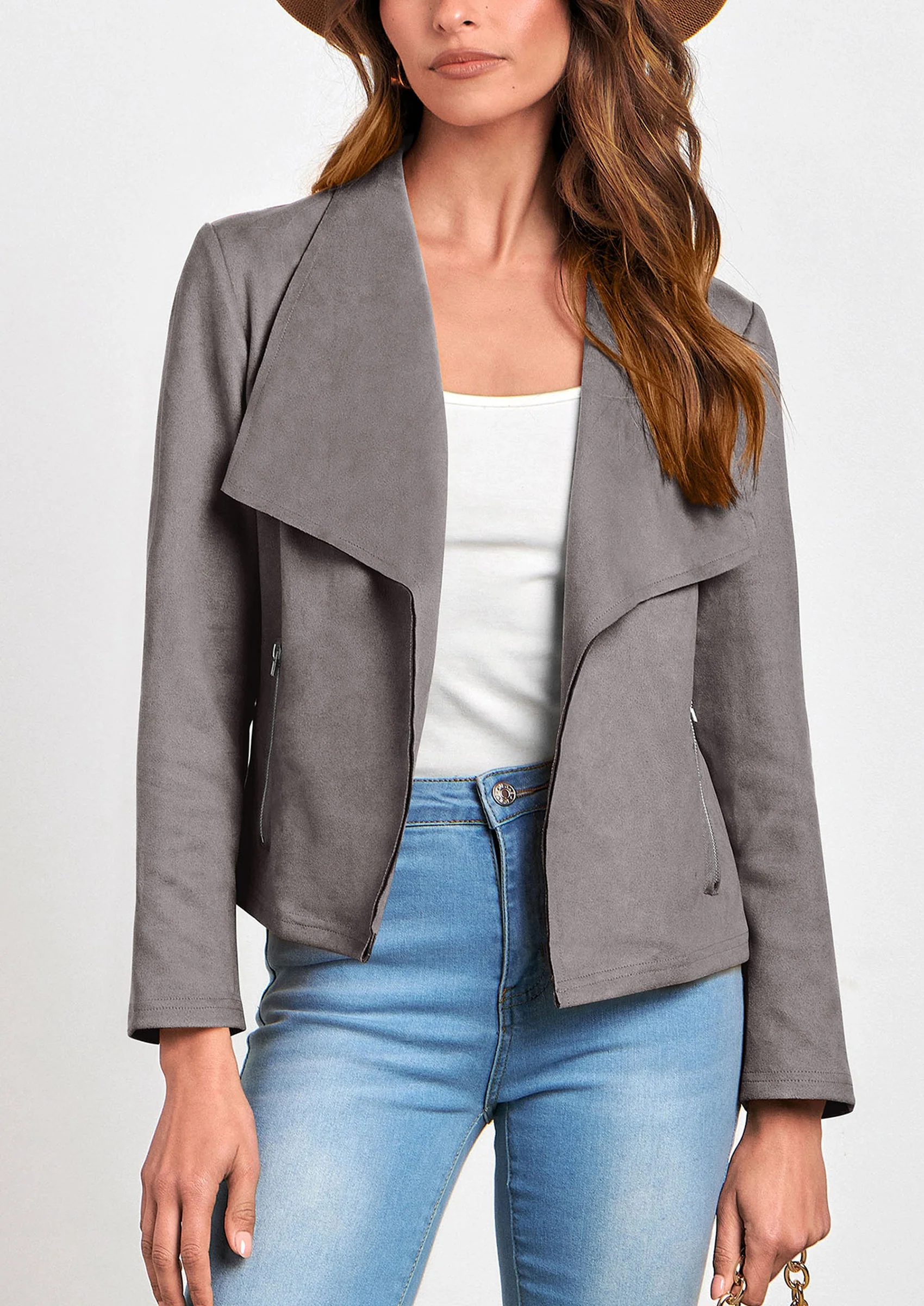 PRETTYGARDEN Women's Faux Suede Jackets Fashion Fall Clothes Long Sleeve Open Front Cropped Coat Outwear - Image 55