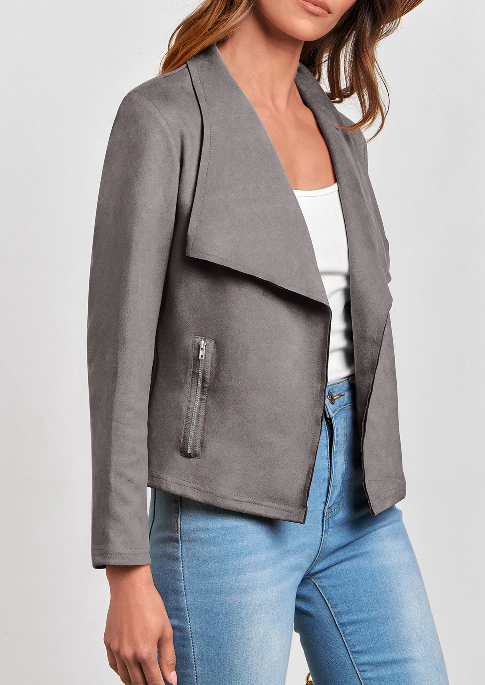 PRETTYGARDEN Women's Faux Suede Jackets Fashion Fall Clothes Long Sleeve Open Front Cropped Coat Outwear - Image 56