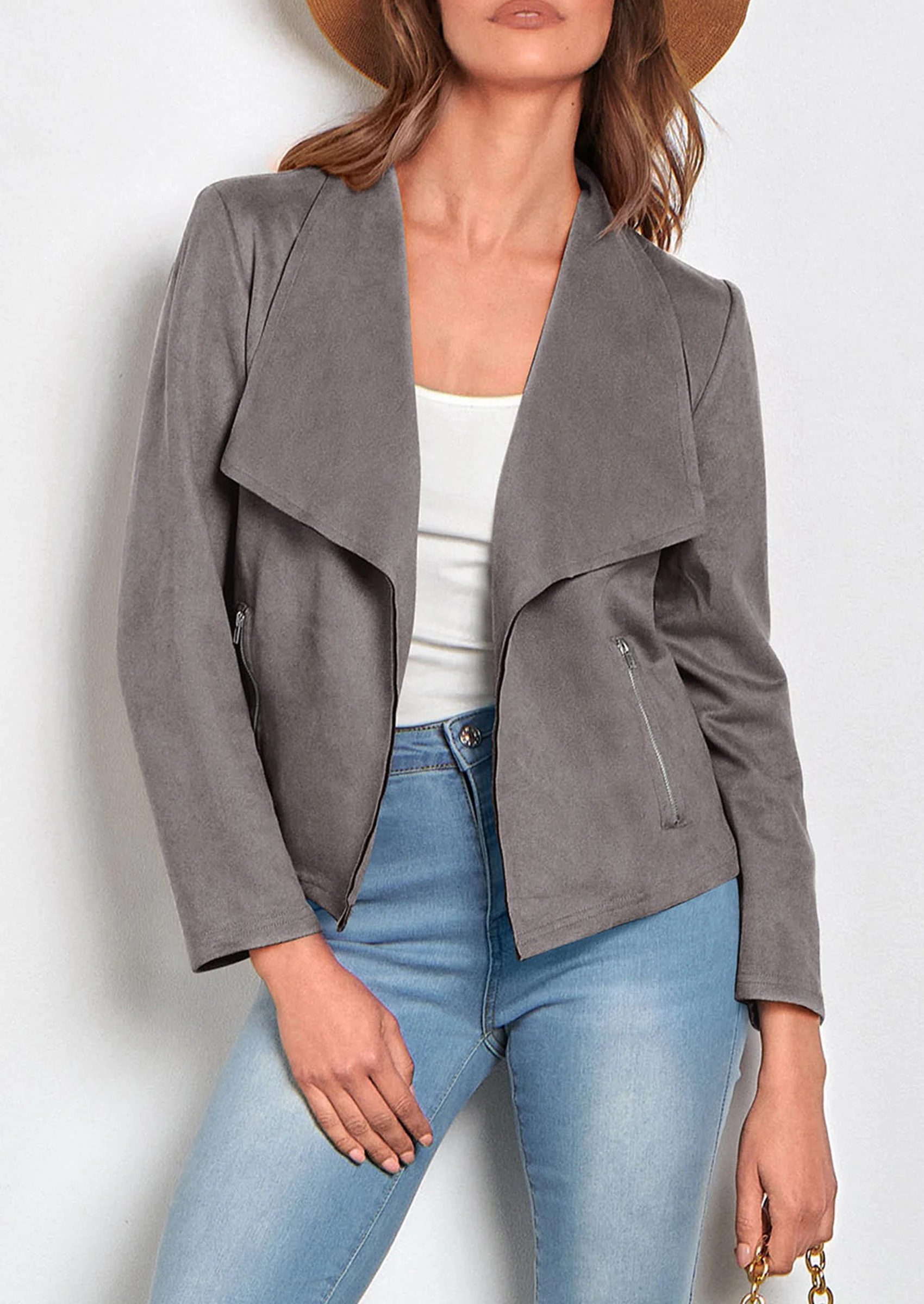 PRETTYGARDEN Women's Faux Suede Jackets Fashion Fall Clothes Long Sleeve Open Front Cropped Coat Outwear - Image 57