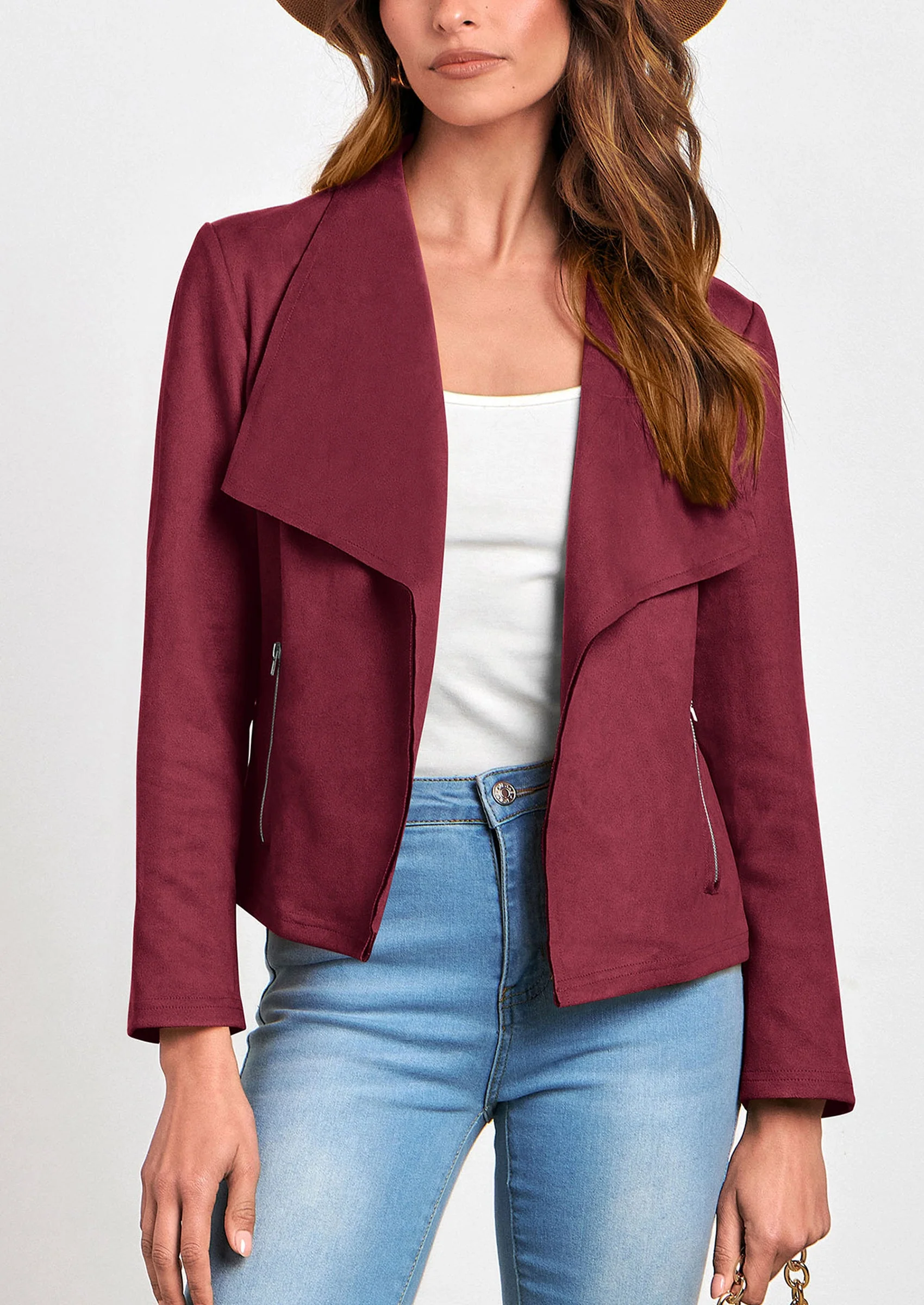 PRETTYGARDEN Women's Faux Suede Jackets Fashion Fall Clothes Long Sleeve Open Front Cropped Coat Outwear - Image 61