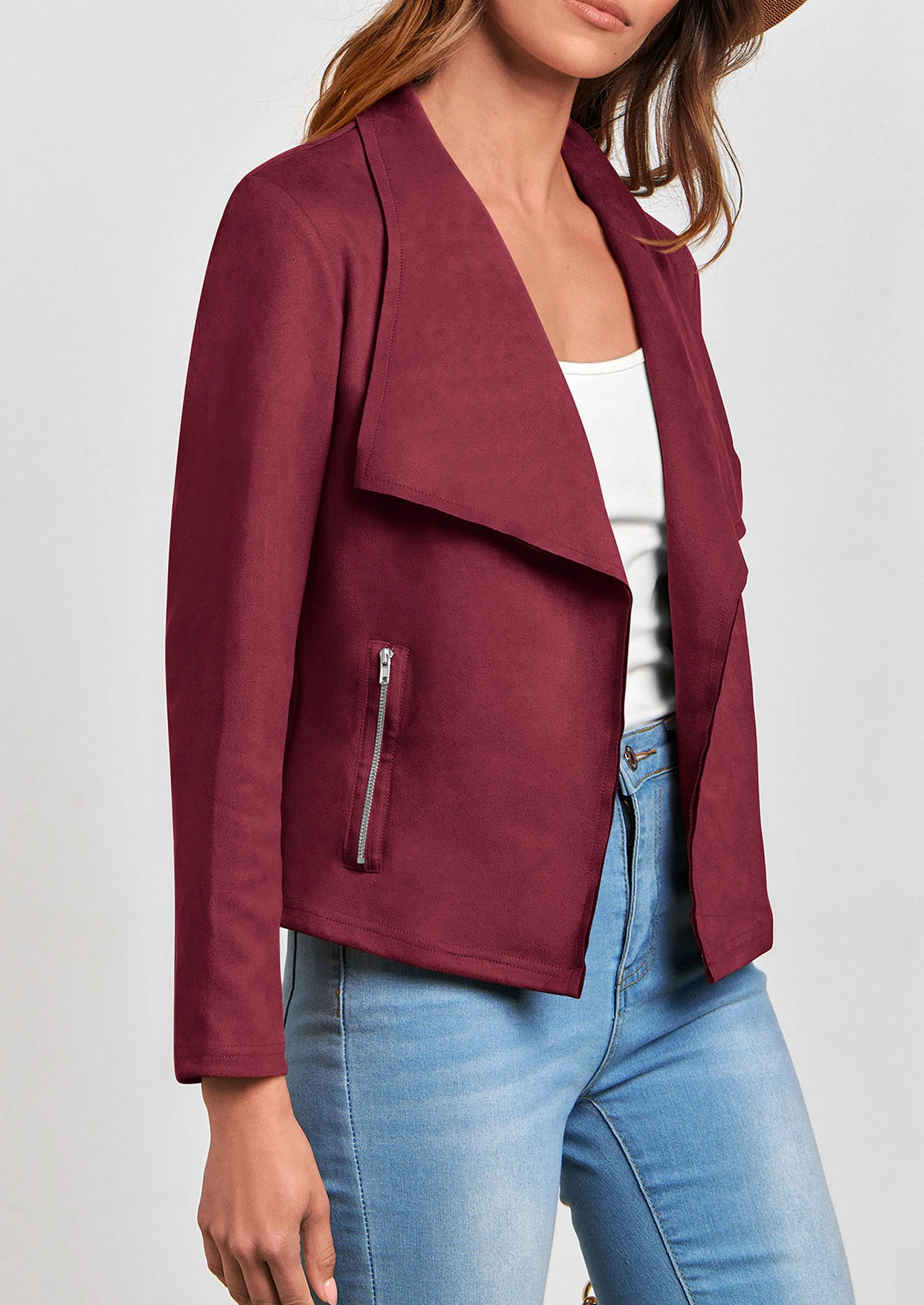 PRETTYGARDEN Women's Faux Suede Jackets Fashion Fall Clothes Long Sleeve Open Front Cropped Coat Outwear - Image 62