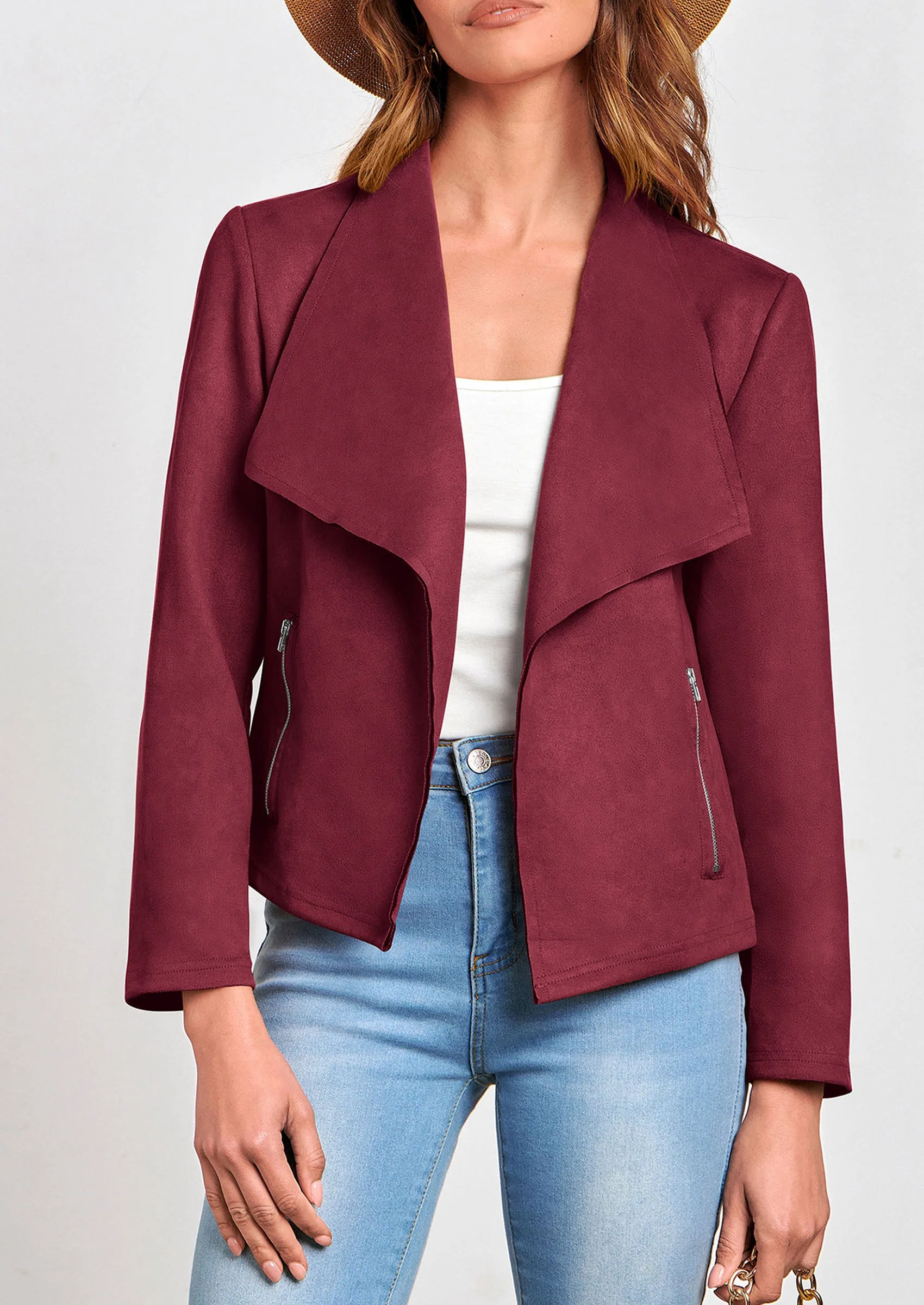 PRETTYGARDEN Women's Faux Suede Jackets Fashion Fall Clothes Long Sleeve Open Front Cropped Coat Outwear - Image 63