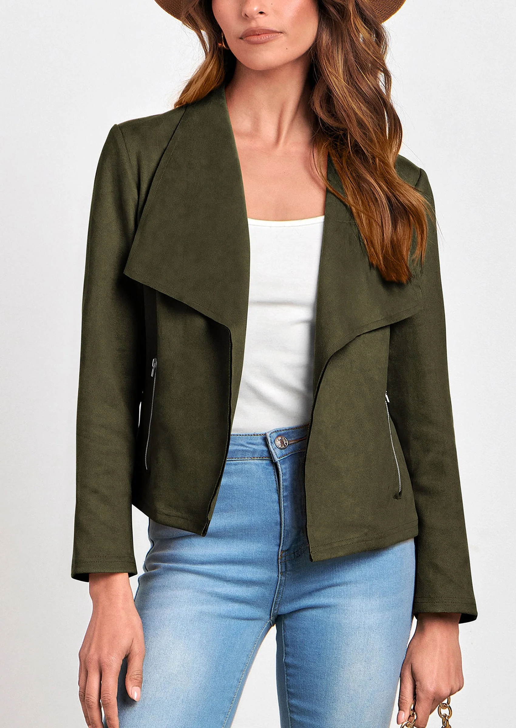 PRETTYGARDEN Women's Faux Suede Jackets Fashion Fall Clothes Long Sleeve Open Front Cropped Coat Outwear - Image 68