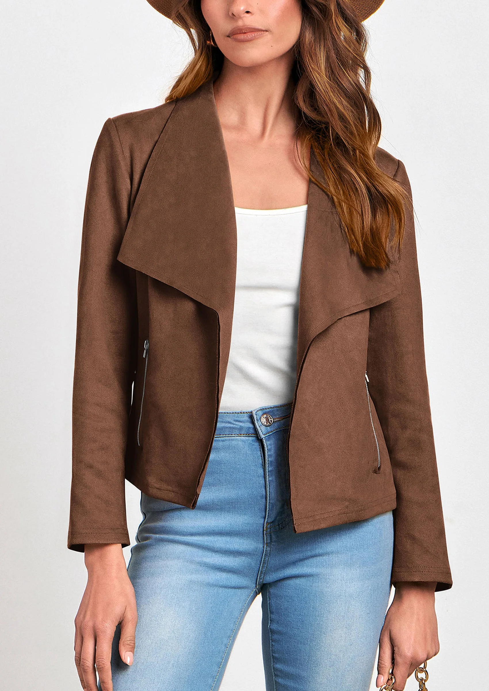 PRETTYGARDEN Women's Faux Suede Jackets Fashion Fall Clothes Long Sleeve Open Front Cropped Coat Outwear - Image 76