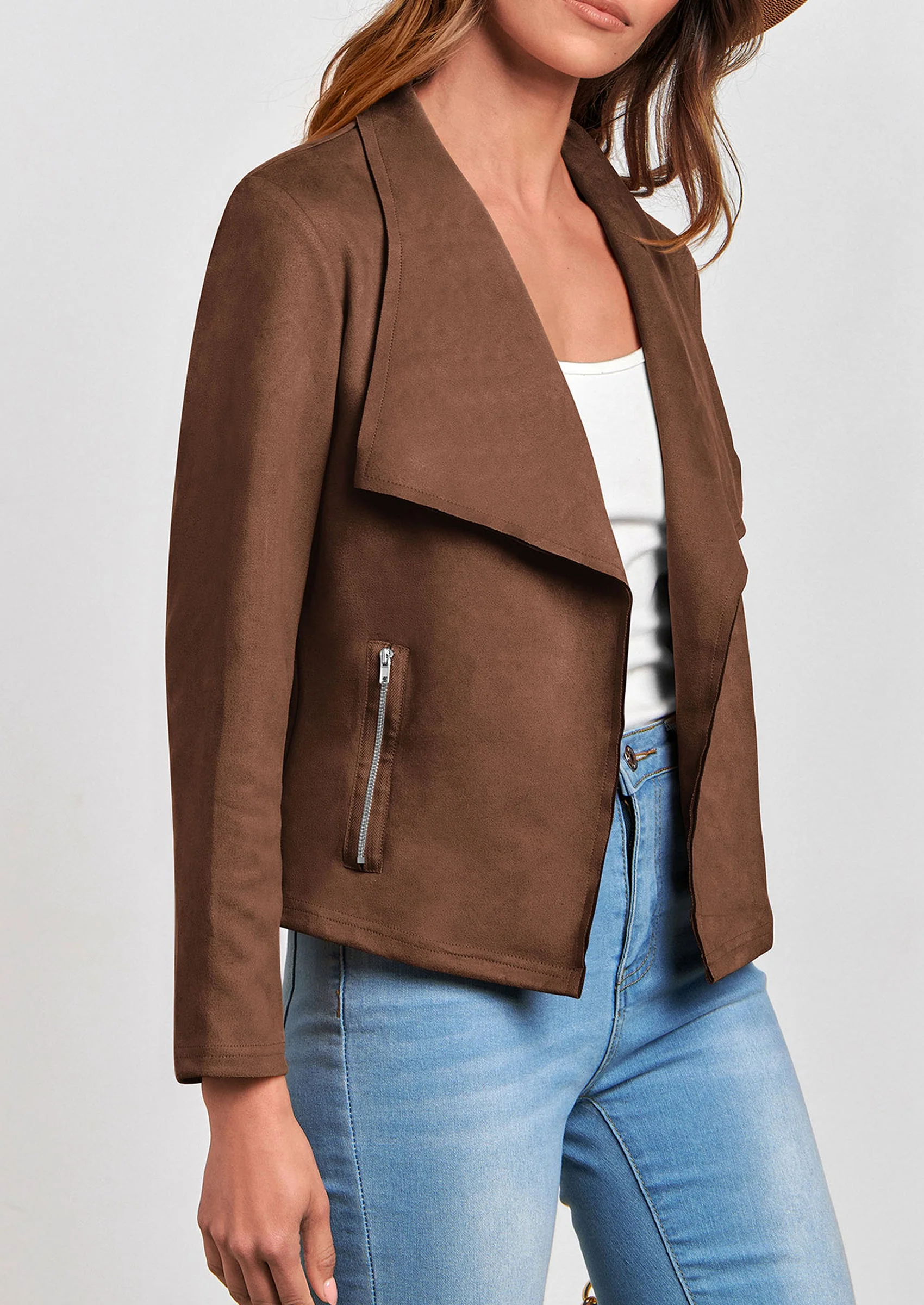 PRETTYGARDEN Women's Faux Suede Jackets Fashion Fall Clothes Long Sleeve Open Front Cropped Coat Outwear - Image 77